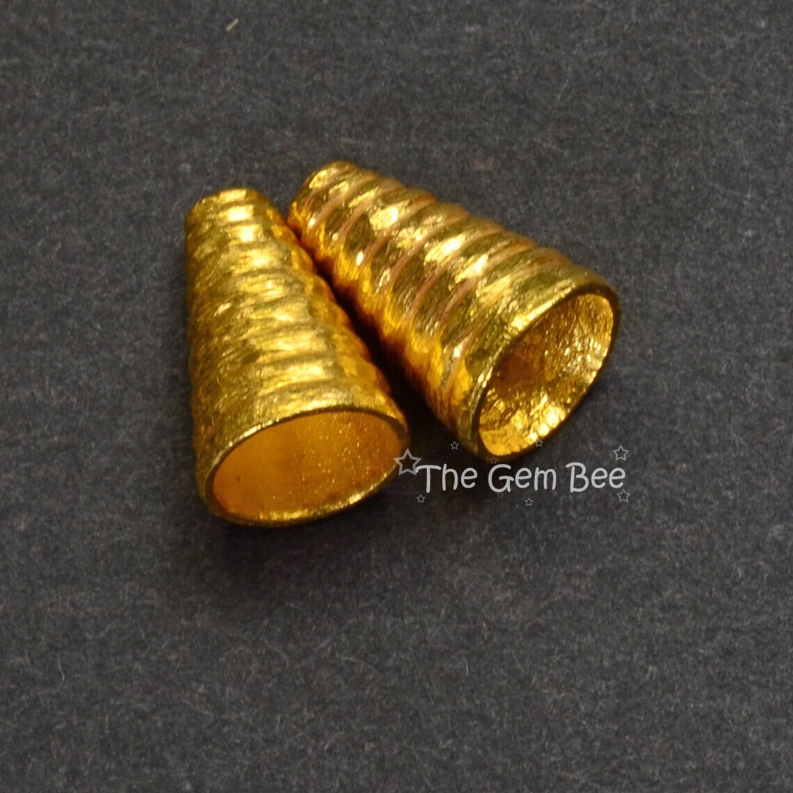 6.5mmx10.2mm 18k Solid Yellow Gold Cone Bead Cap Finding PAIR