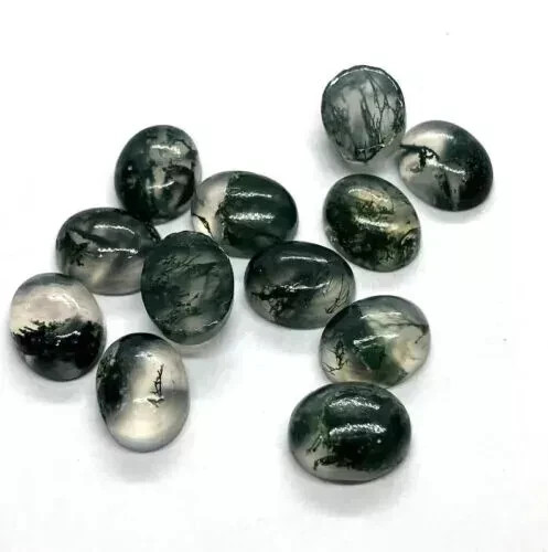 8×10 mm Natural Moss Agate Cabochon Oval Shape Loose Gemstone For Jewelry Making