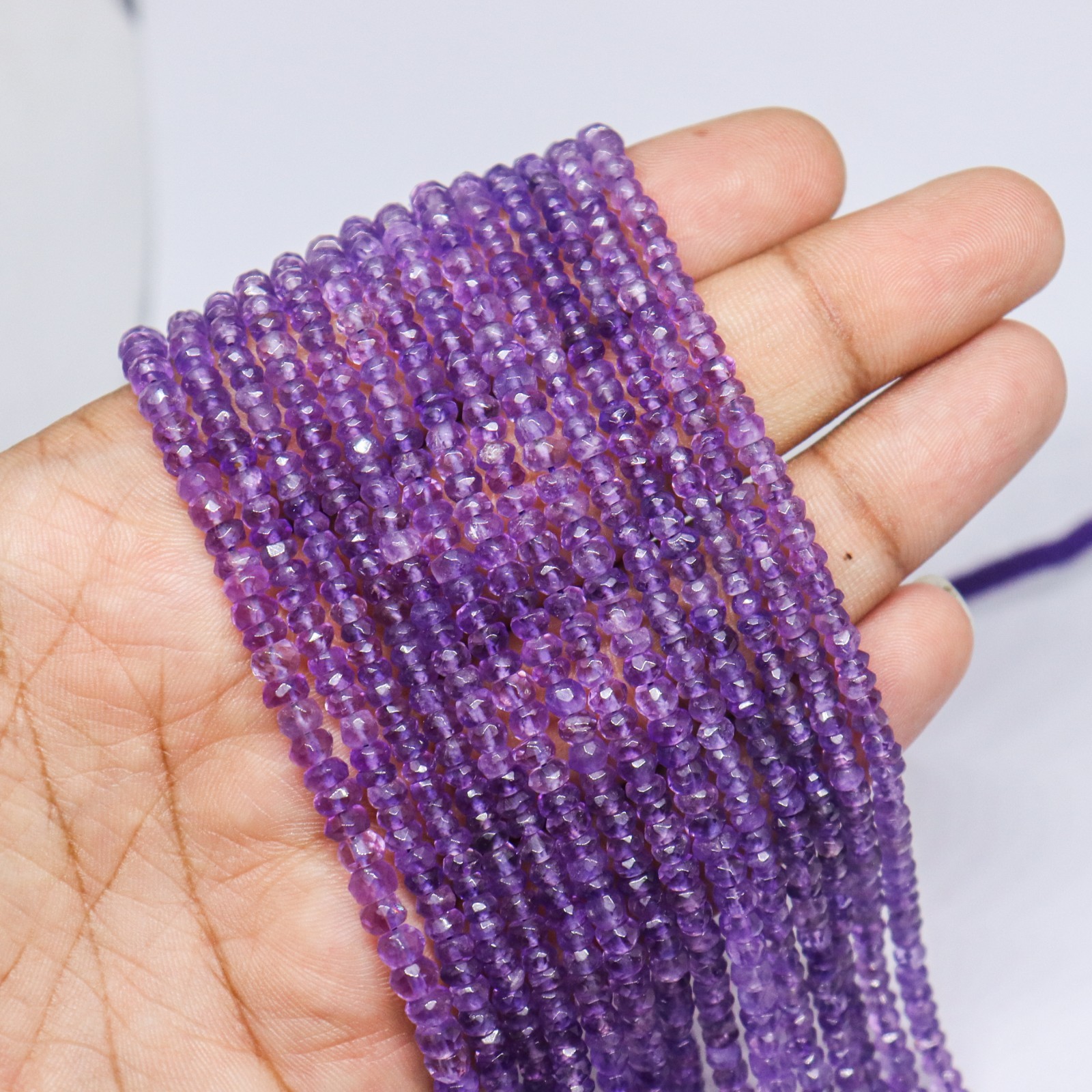 Natural Purple Amethyst Rondelle Faceted Beads 13″ Strand | AAA Violet Gemstone