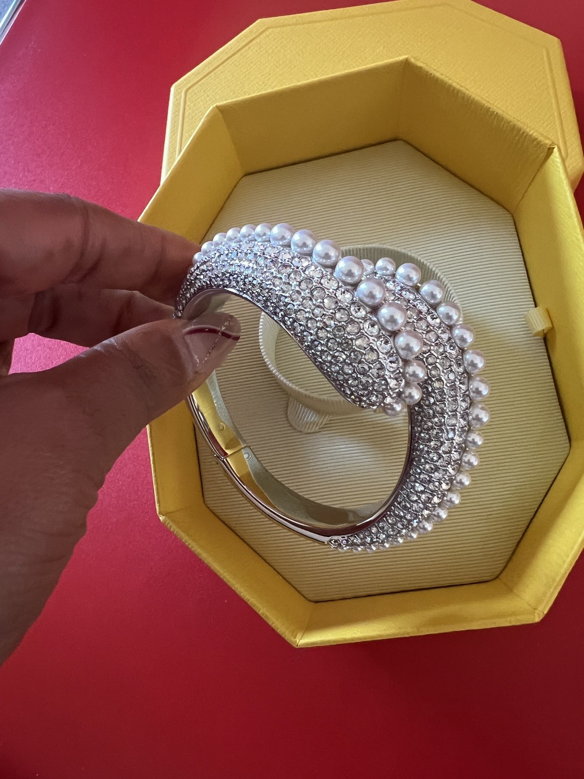 SWAROVSKI Bangle Sublima Cuff Pearls Silver Rhodium Plated Medium New + bag❤️