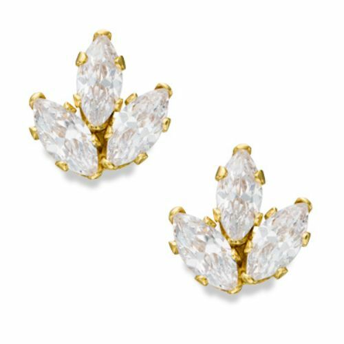 1 5/8 Ct Marquise Cut Cubic Zirconia Leaf Stud Earrings 14K Yellow Gold Women