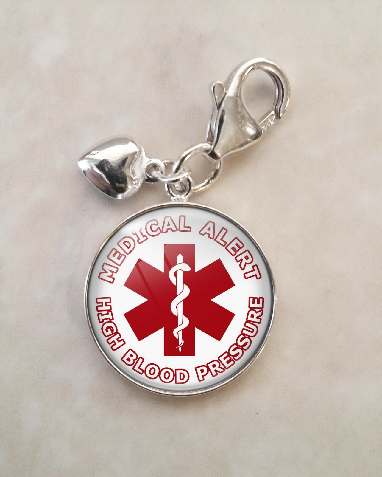 High Blood Pressure Medical Alert 925 Sterling Silver Charm