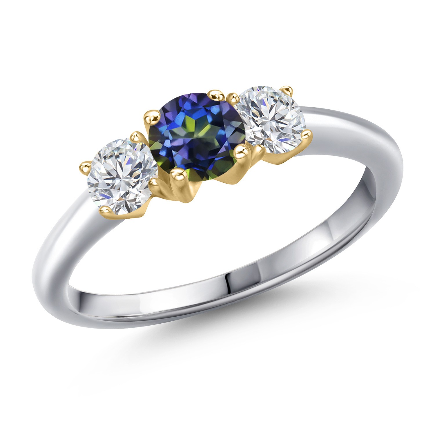 925 Silver and 10K Yellow Gold Blue Mystic Topaz and Lab Grown Diamond