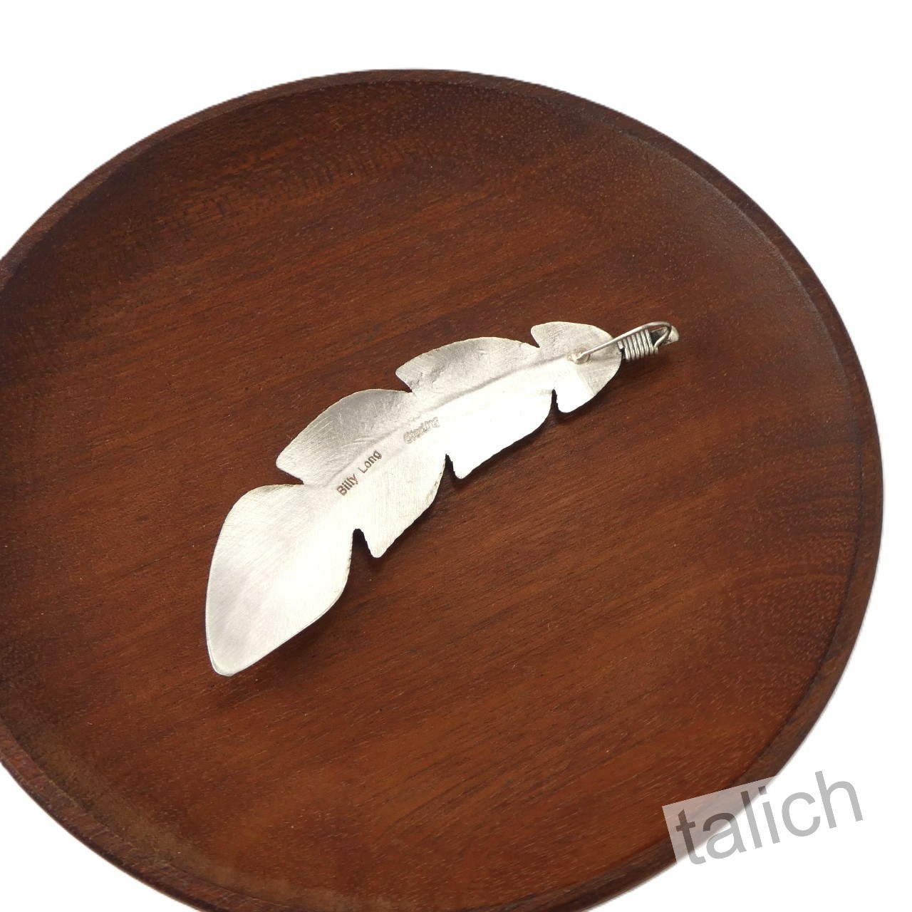 Navajo Billy Long Shiny Sterling Silver Blue Turquoise Large Feather Pendant