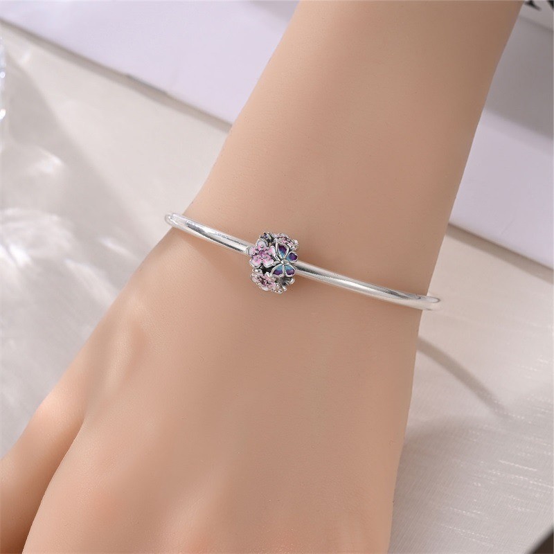 KUNSIR 925 Sterling Silver Butterfly & Flower Bead Charm For Bracelet Charm DIY