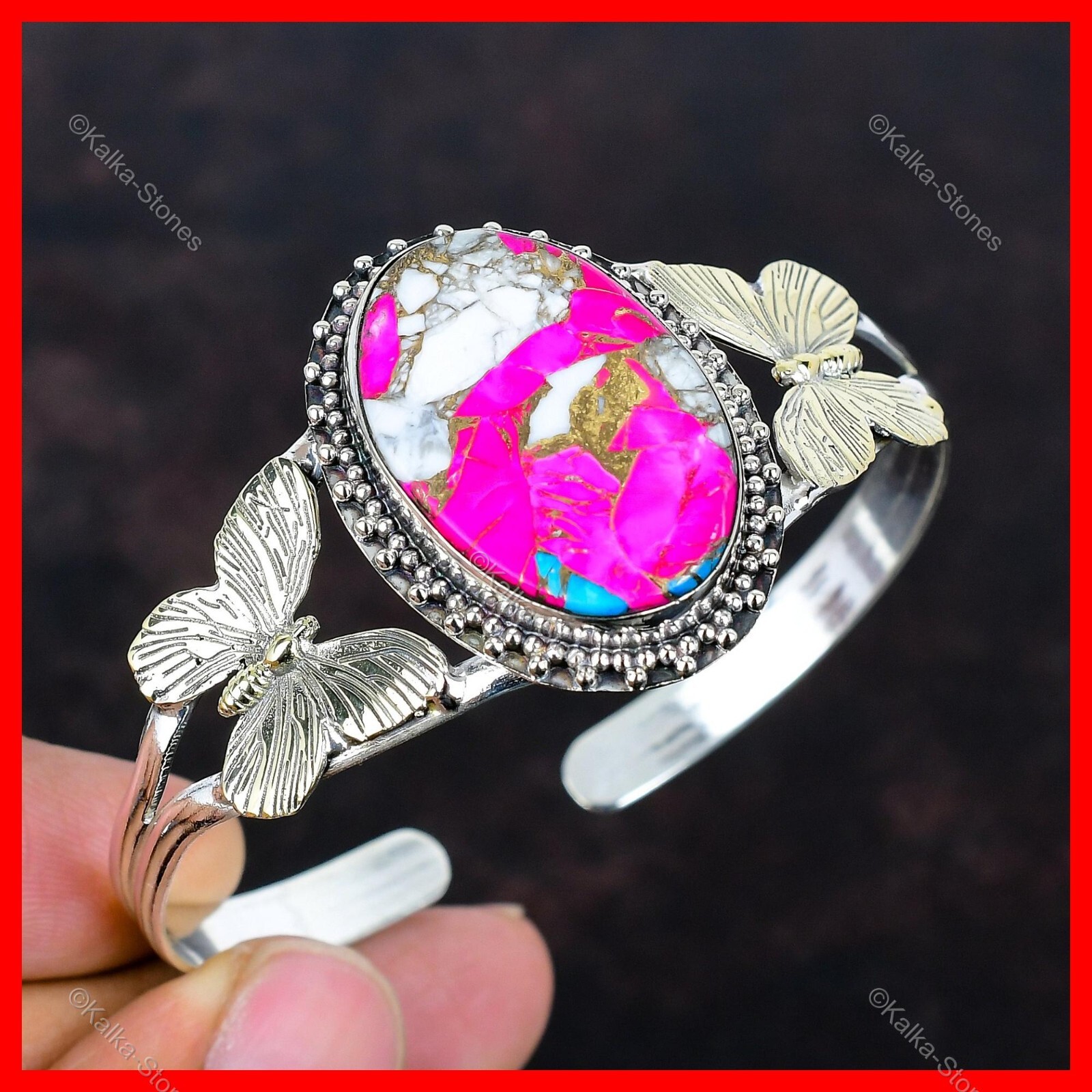 Cotton Candy Turquoise 925 Sterling Silver Gold Plated Butterfly Adjustable Bang