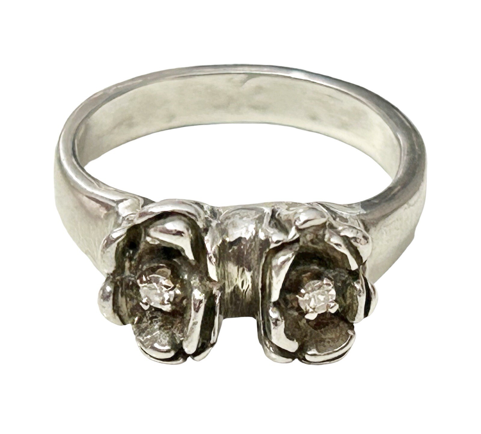 Sterling Brutalist Freeform Mod Flower Diamond Ring Sz 6.25 Scandinavian Style