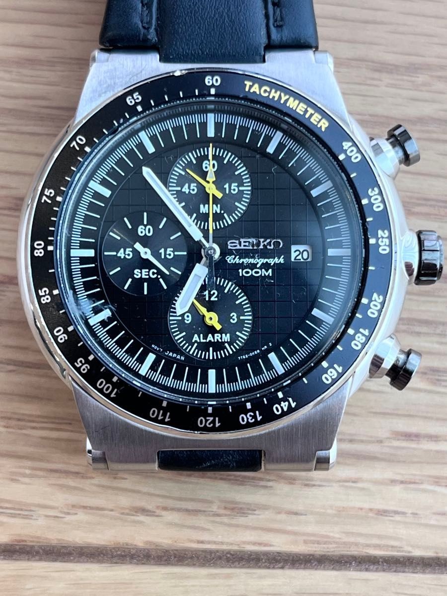 Working Excellent condition Rare model SEIKO Chronograph 7T62 0GX0 Black dial Ta