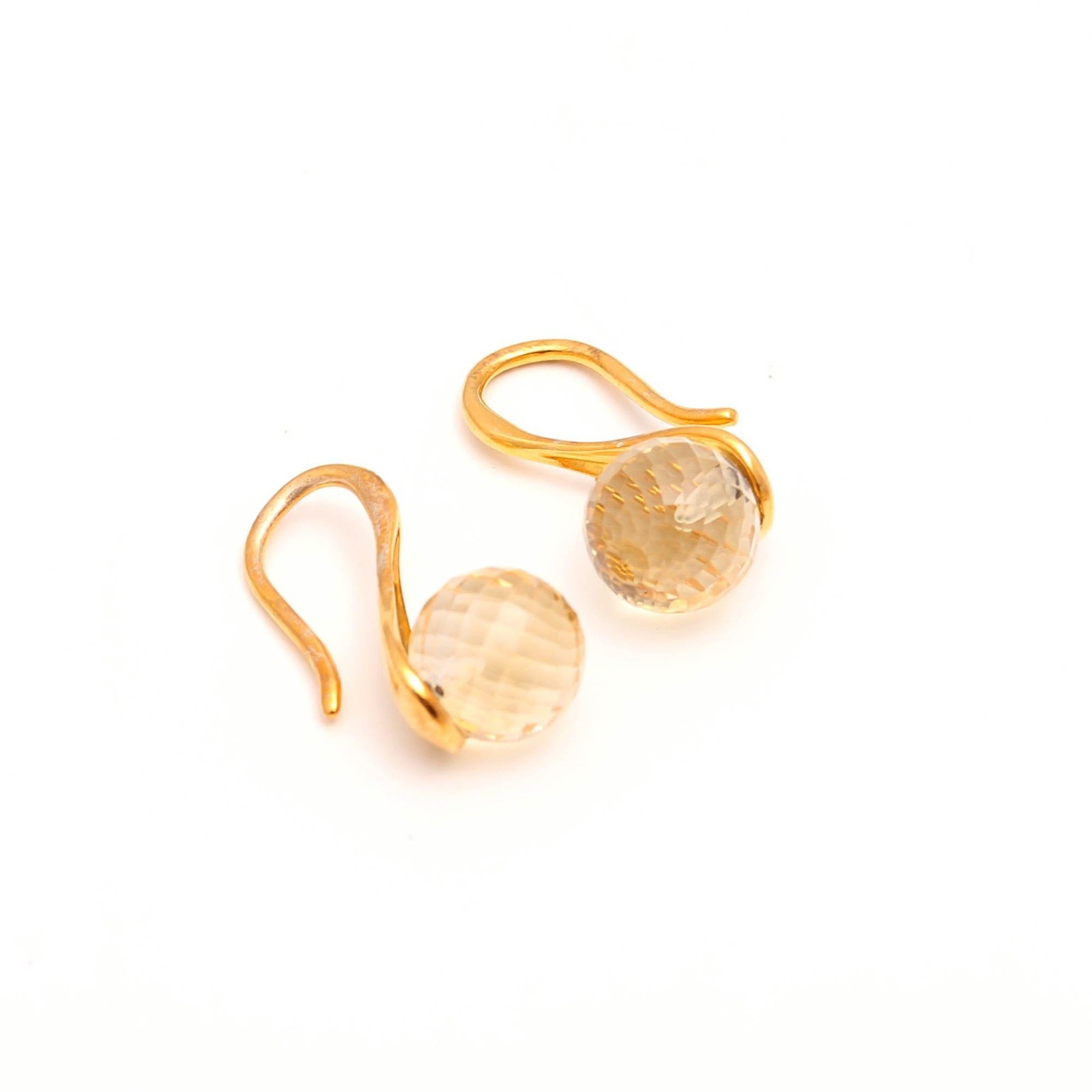 Natural Citrine Quartz Ball Dangle Earring Gold Fill 925 Sterling Silver Jewelry