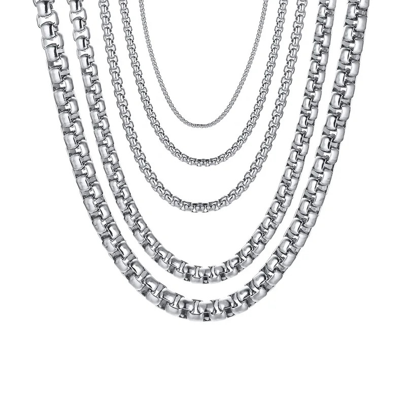 Round Box Chain for Men Boys,Gold Silver Black Plated Stainless Steel Chain Coll
