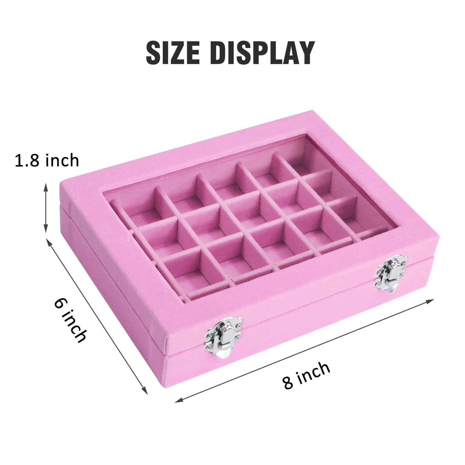 Velvet Jewelry Box 24 Grid Ring Display 24 Grid, Pink
