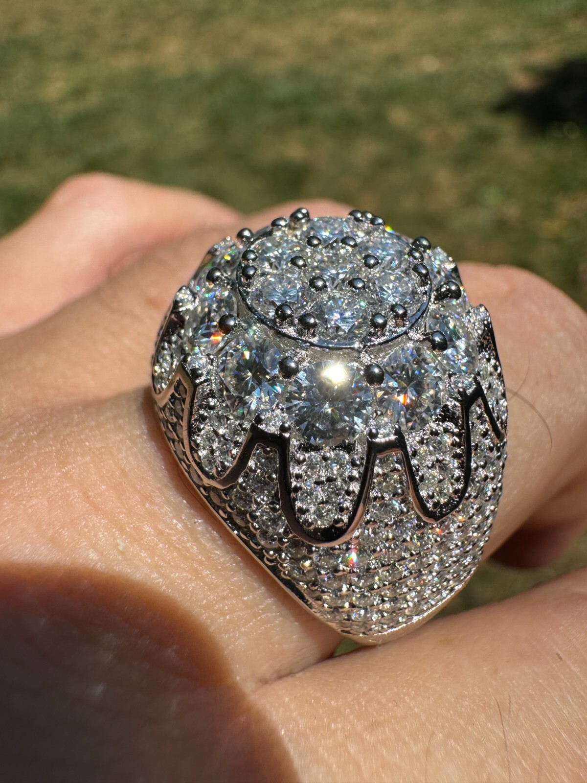MOISSANITE Rapper Large Stone Dome Iced Hip Hop Ring 925 Silver Bust Down