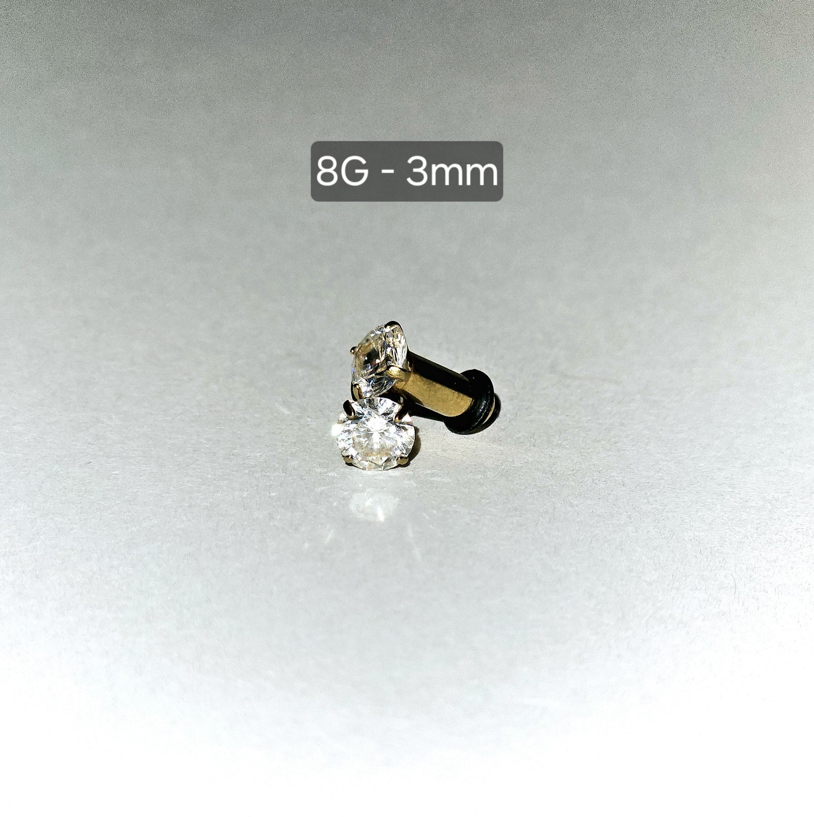 Ear Gauges (8G=3mm) Stainless Steel/Cubic Zirconia (Rose Gold)