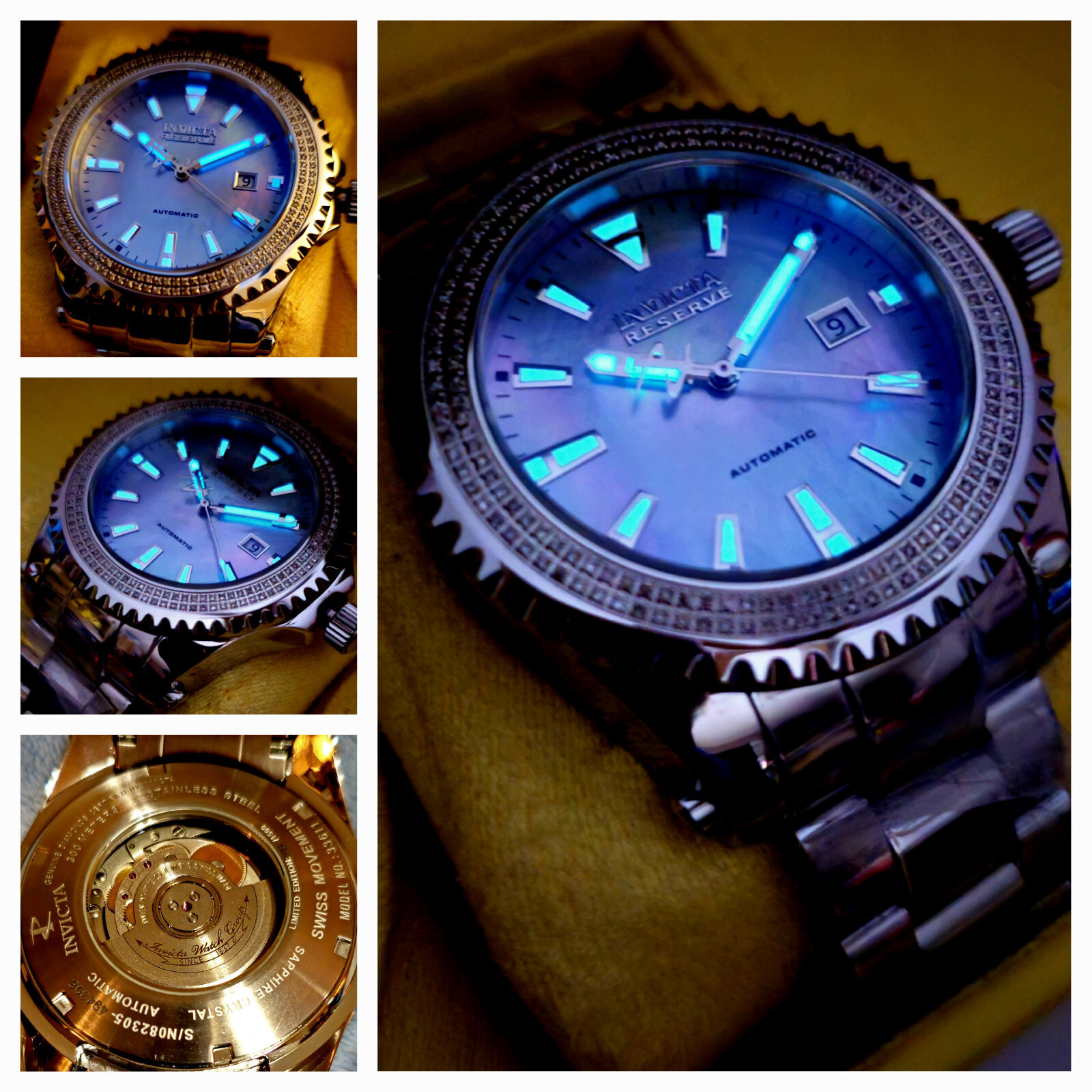 INVICTA RESERVE PRO DIVER LE DIAMOND, SAPPHIRE SWISS ETA AUTO PLATINUM MOP WATCH