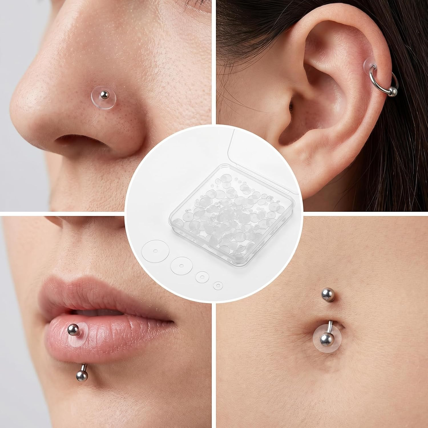 200 Pcs Clear Piercing Disc, for Piercing Bump 3/5/ 7/9 mm Clear Silicone Earrin