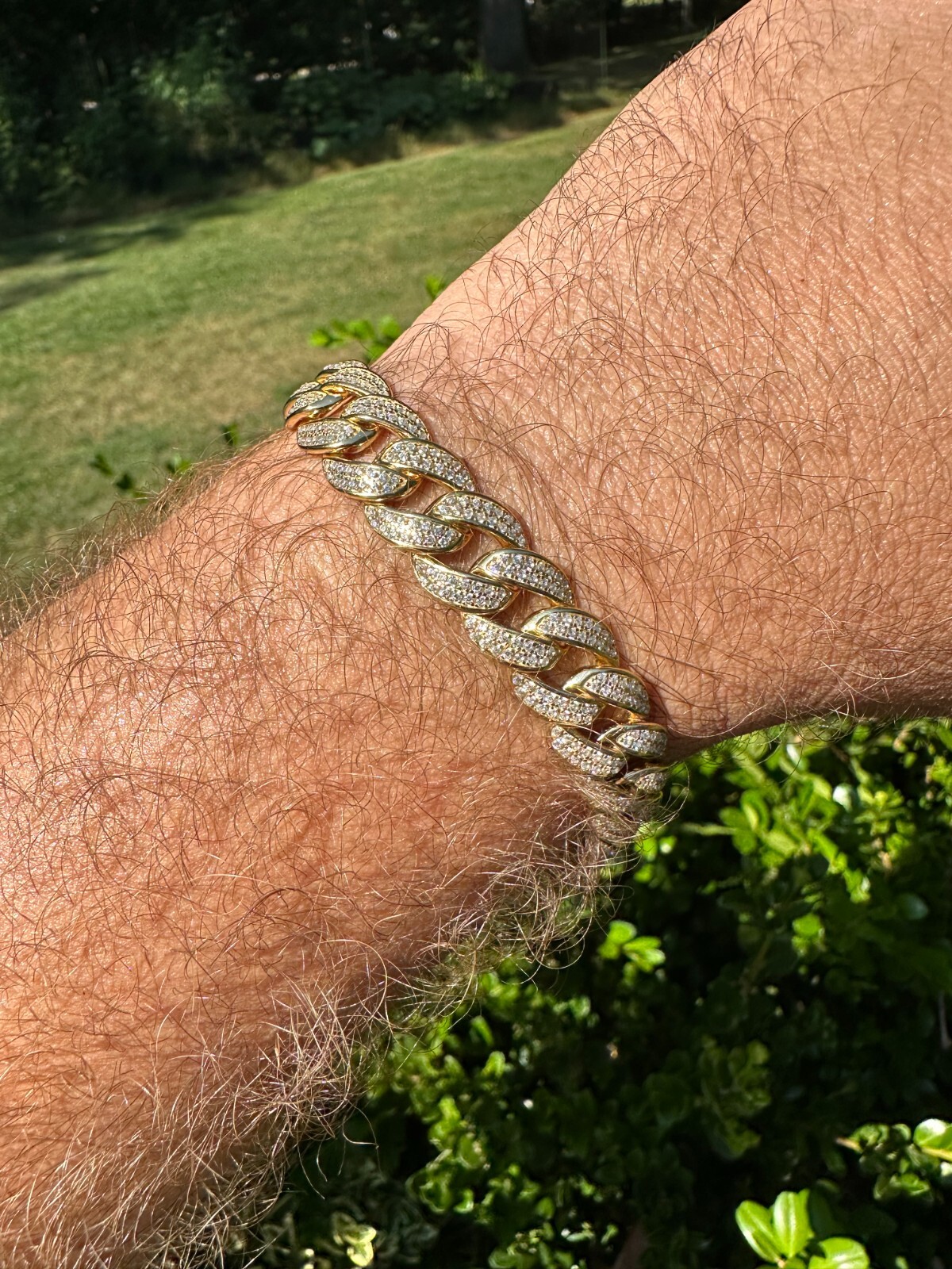 Mens Miami Cuban Link Bracelet Real Icy Solid 14k Gold Plated 925 Silver CZ 12mm