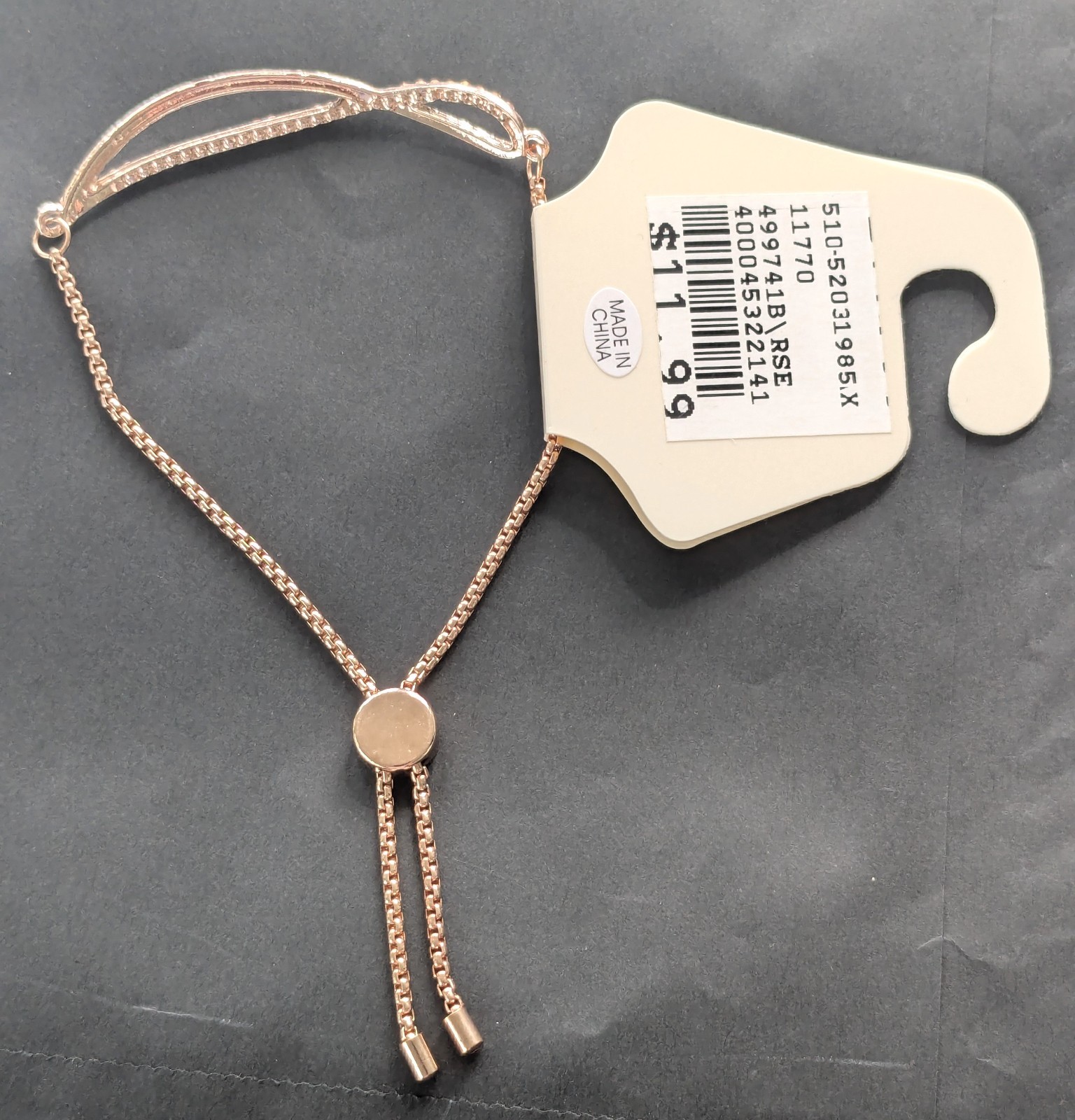 Camille Bijoux Rose Gold Bolo Slider Bracelet Adjustable Crossover Crystals B25
