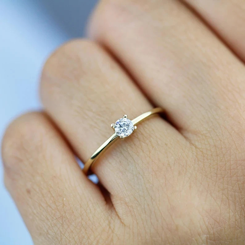 DEF I1-I3 Natural Round Diamond Solitaire Promise Ring 14K Yellow Gold 0.25Ct