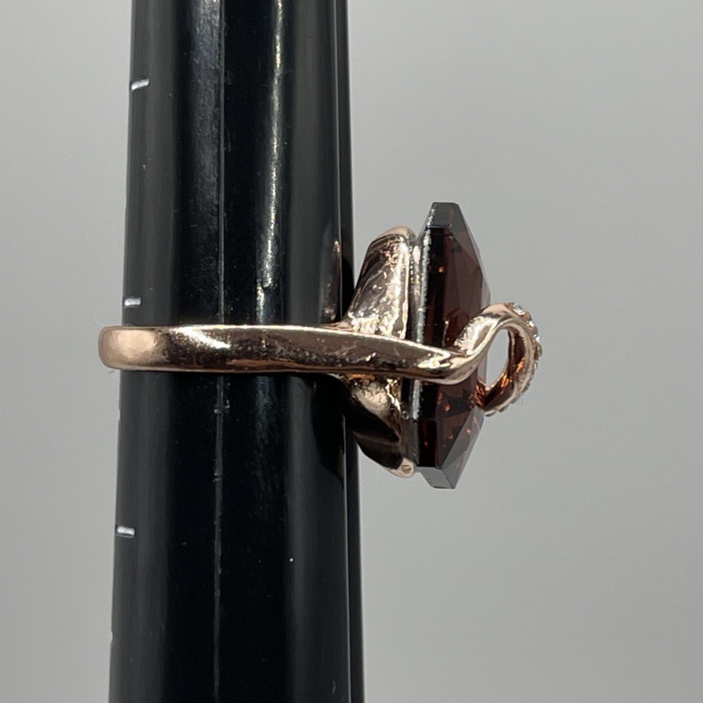 Rose Gold Filled Octagon Brown Cognac Wine Rhinestone Wave Wavy Ring Size 6.25