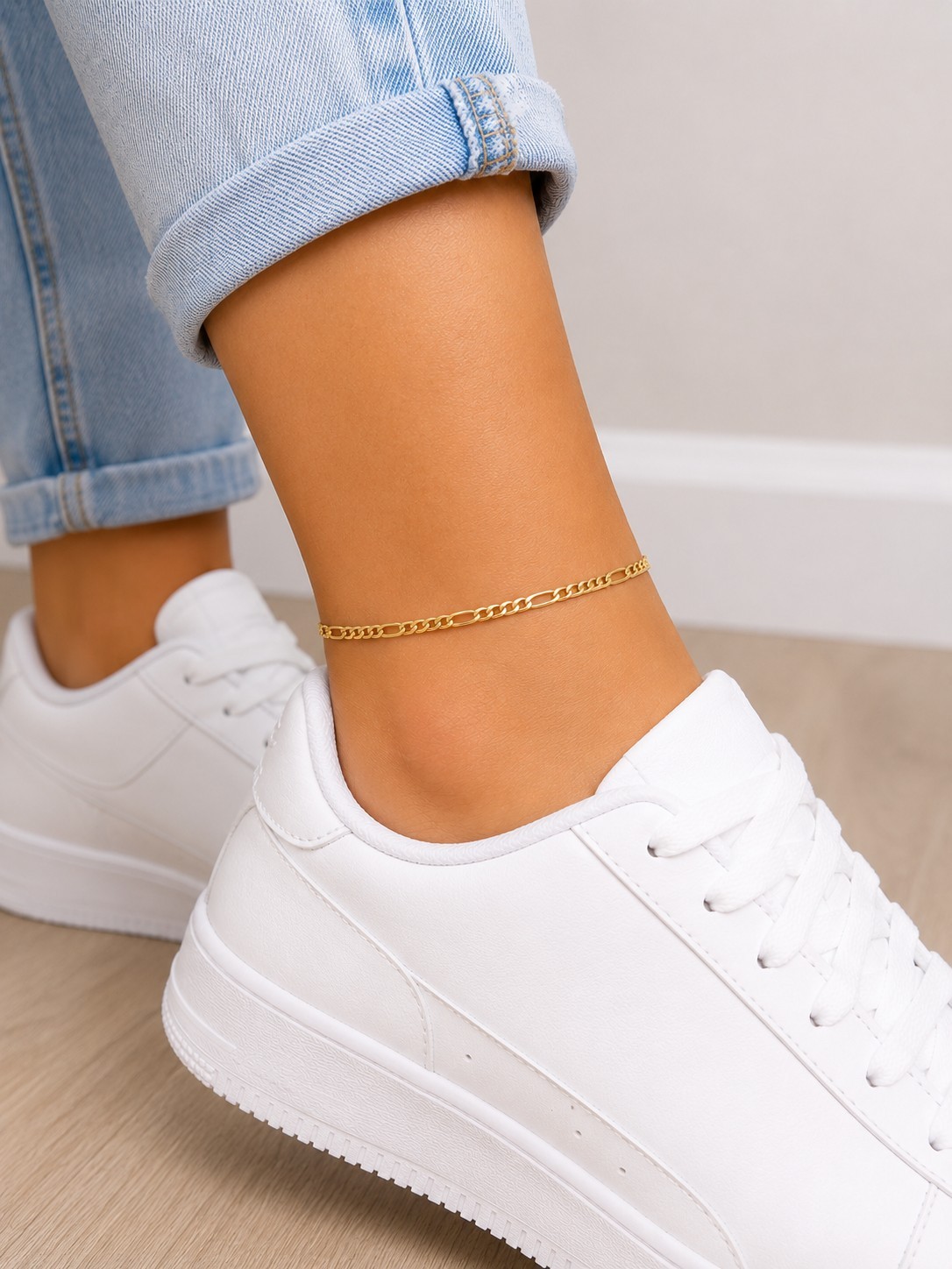14K Gold Filled Anklet 10″ 3mm 3-in-1 Figaro Chain Ankle Bracelet for Women