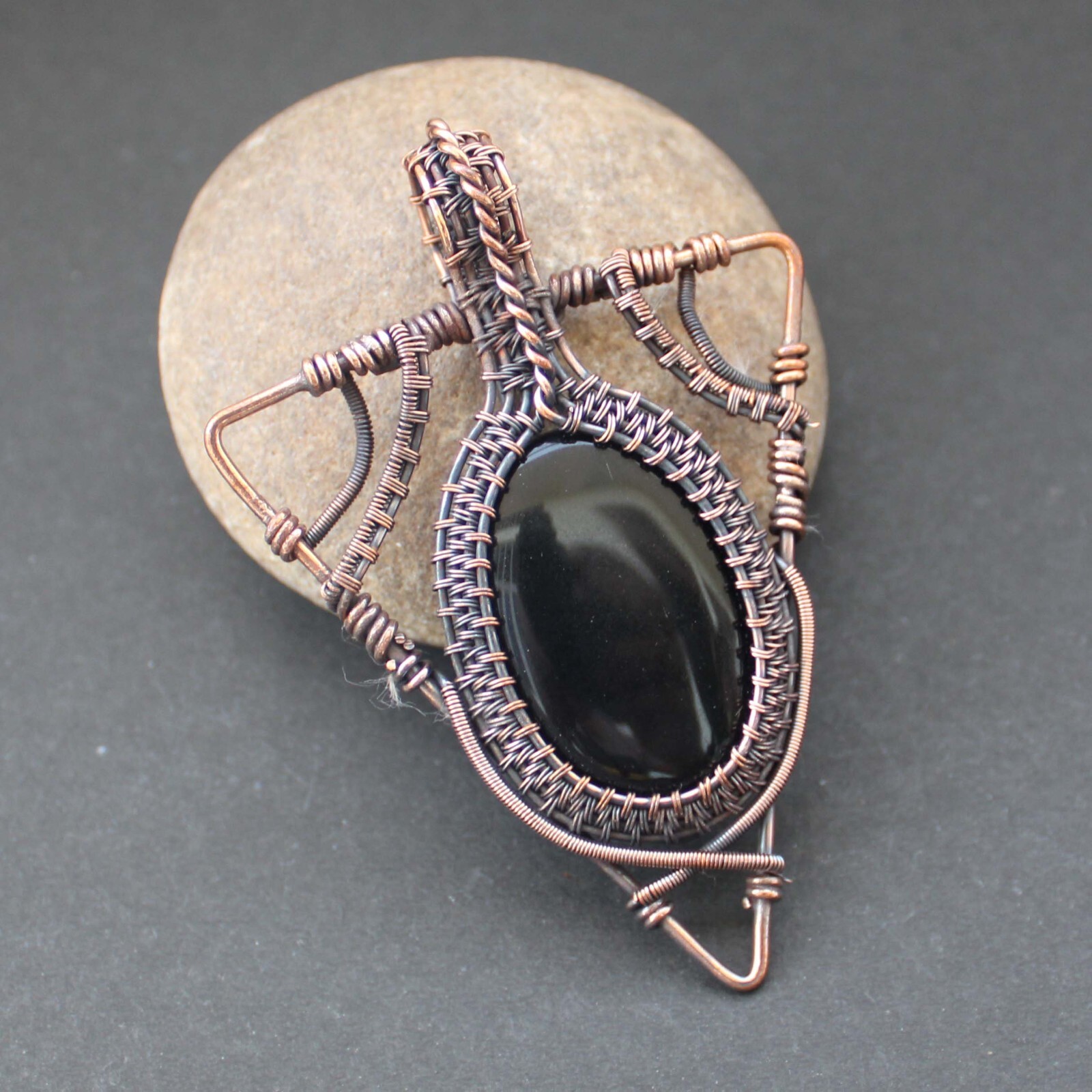 Black Onyx Gemstone Pendant Copper Wire Wrapped Pendant Wire Wrapped Jewelry