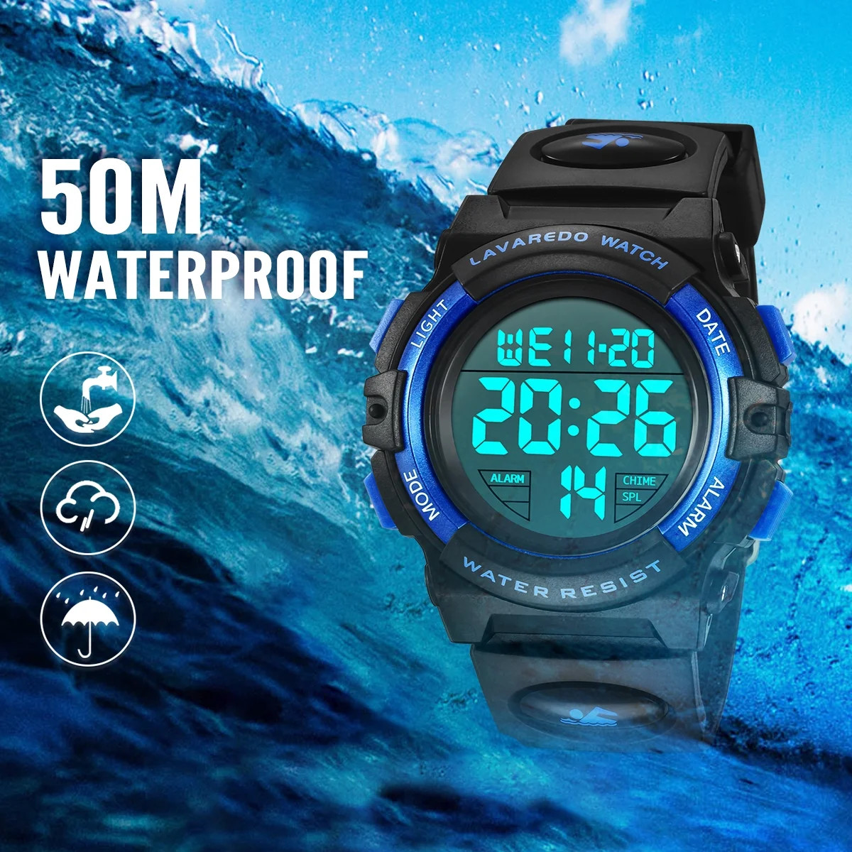 Kids Digital Sports Watch for Age 4-15 Waterproof Watches with Alarm Stopwatch W
