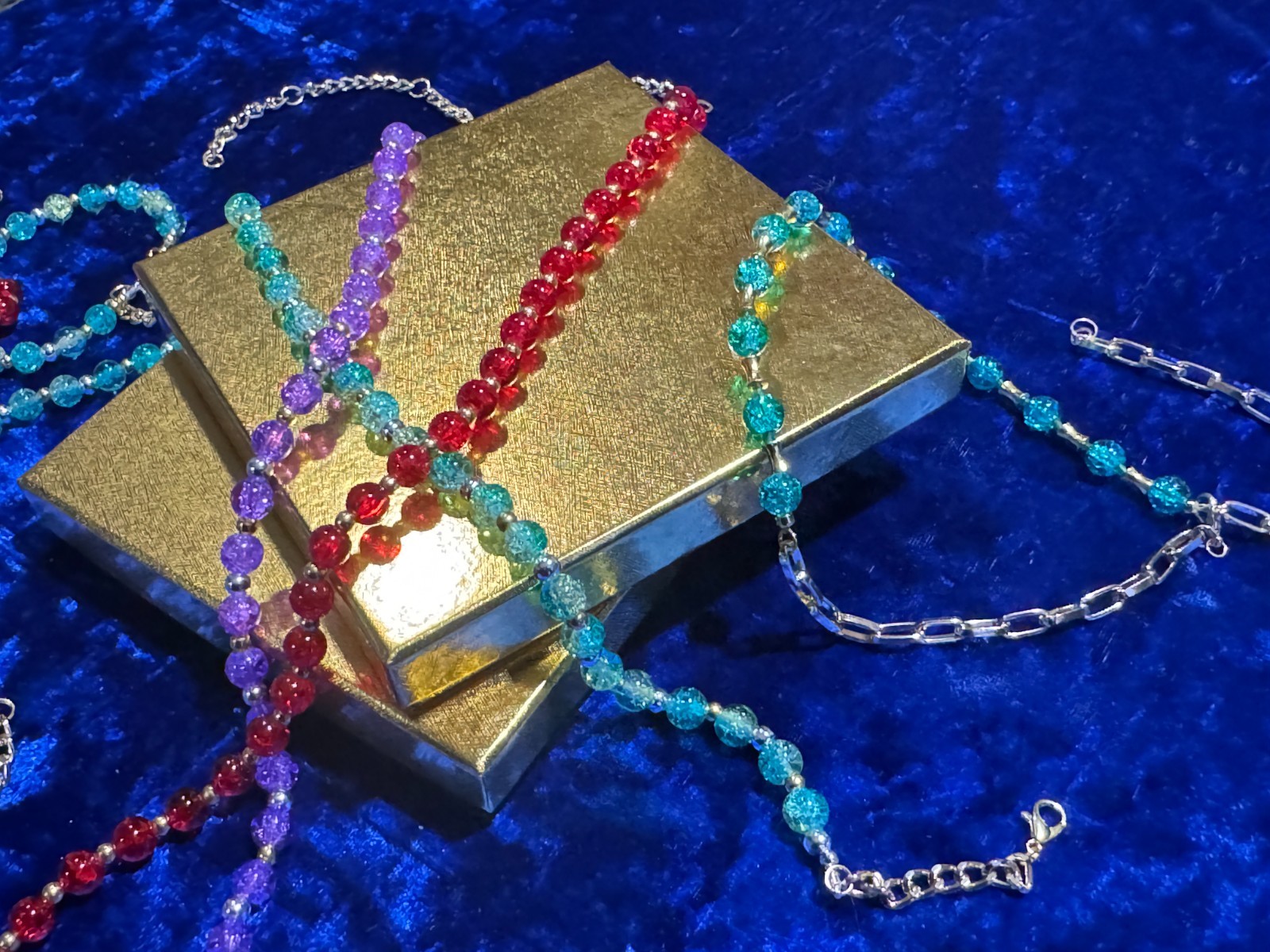 Tennis Necklace, Bracelet, Purple or Red 8mm Round Crystal Glass Beads 16.5″ +