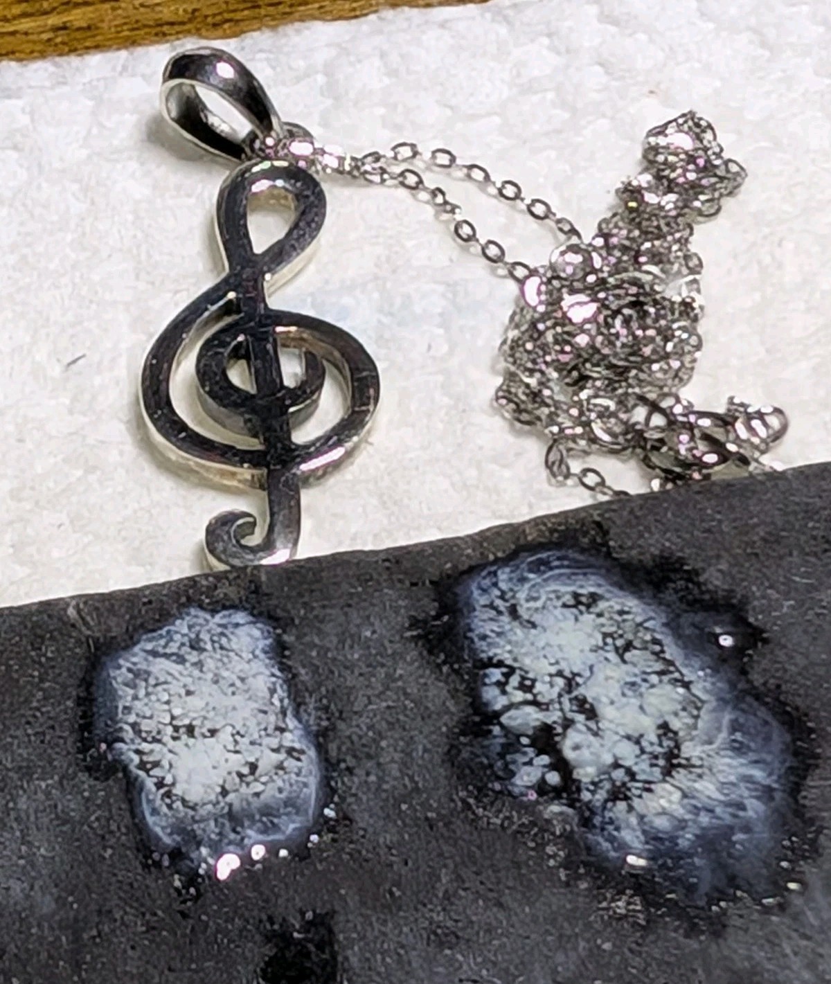 Vintage Sterling Silver Treble Clef Music Pendant 16-18″ Flat Cable 925 Necklace