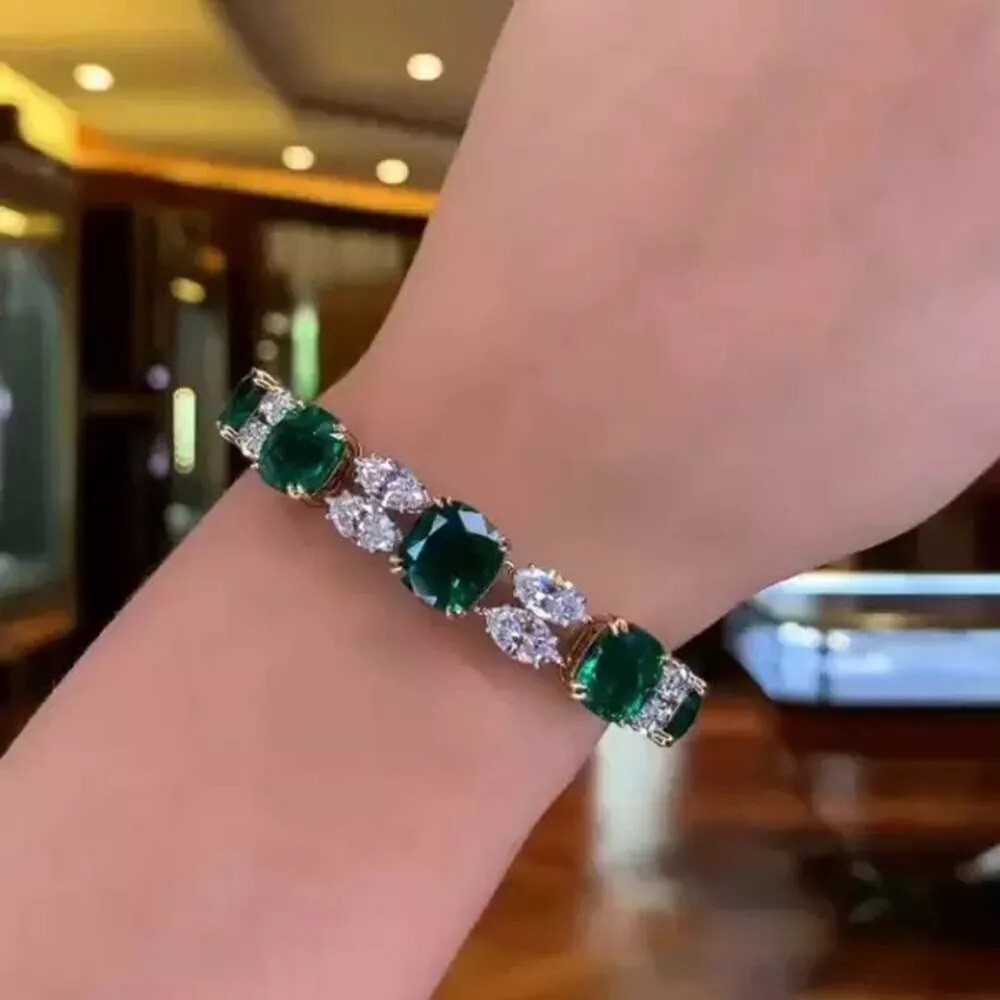 With Free Gift Tennis Bracelet 35 Ctw Lab Created Emerald 14K White Gold Plated