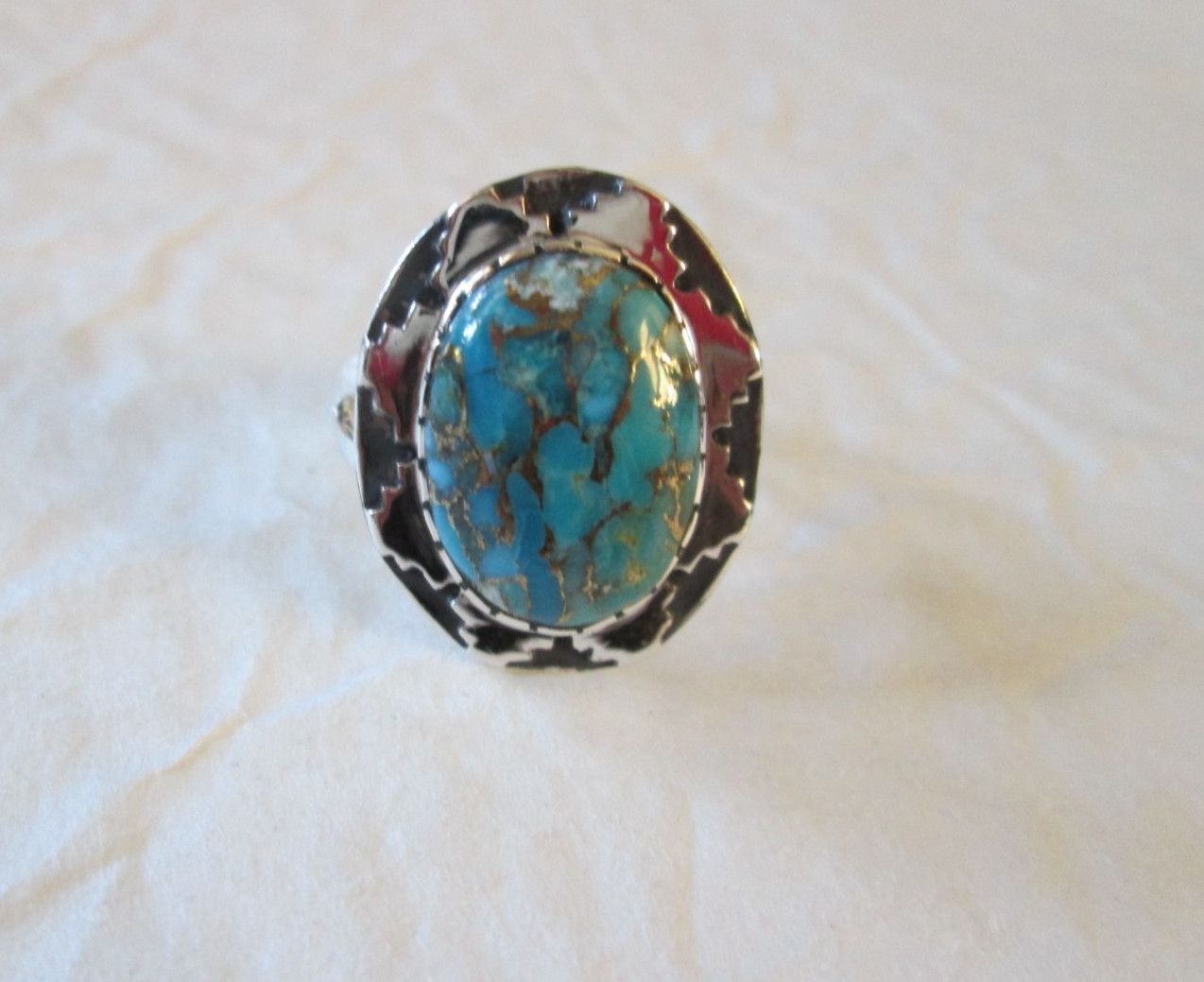Santa Fe Style Mojave Turquoise Sterling Silver Ring (Sz 11) 10.00 cts.