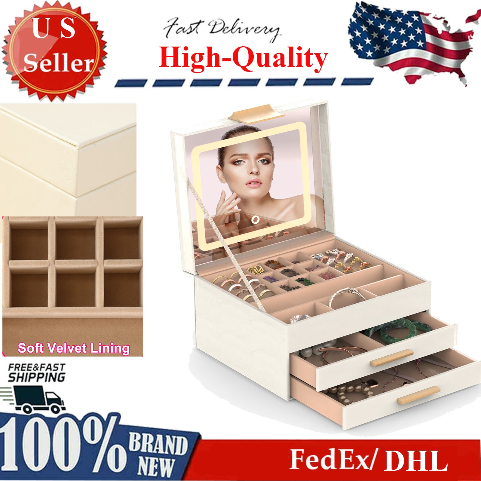 3-Layers Jewelry Box, Jewelry Holder Organizer with Jewelry Organizer