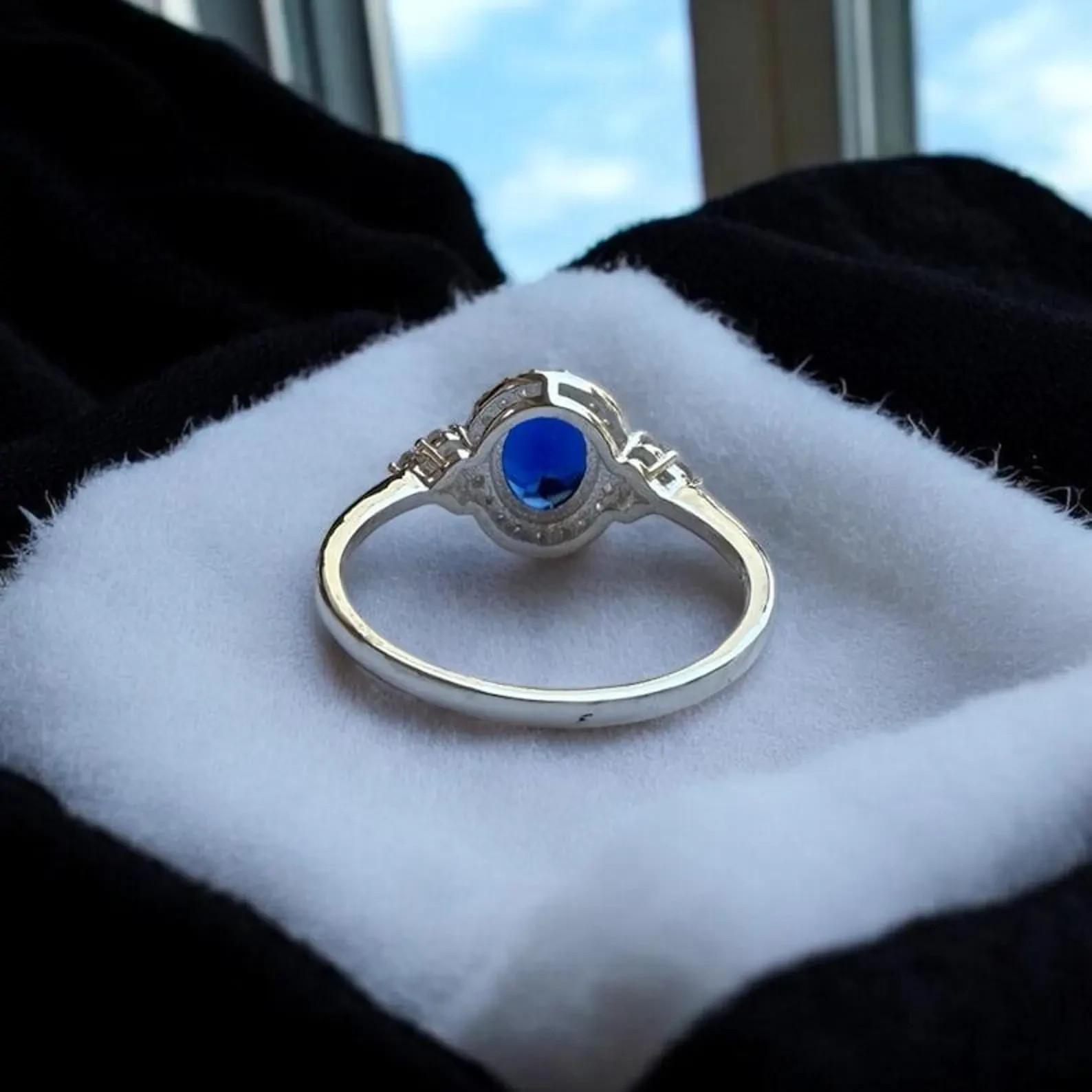 4.70 Ct Oval Cut Natural Sapphire Diamond Engagement Ring 14K Solid White Gold 6
