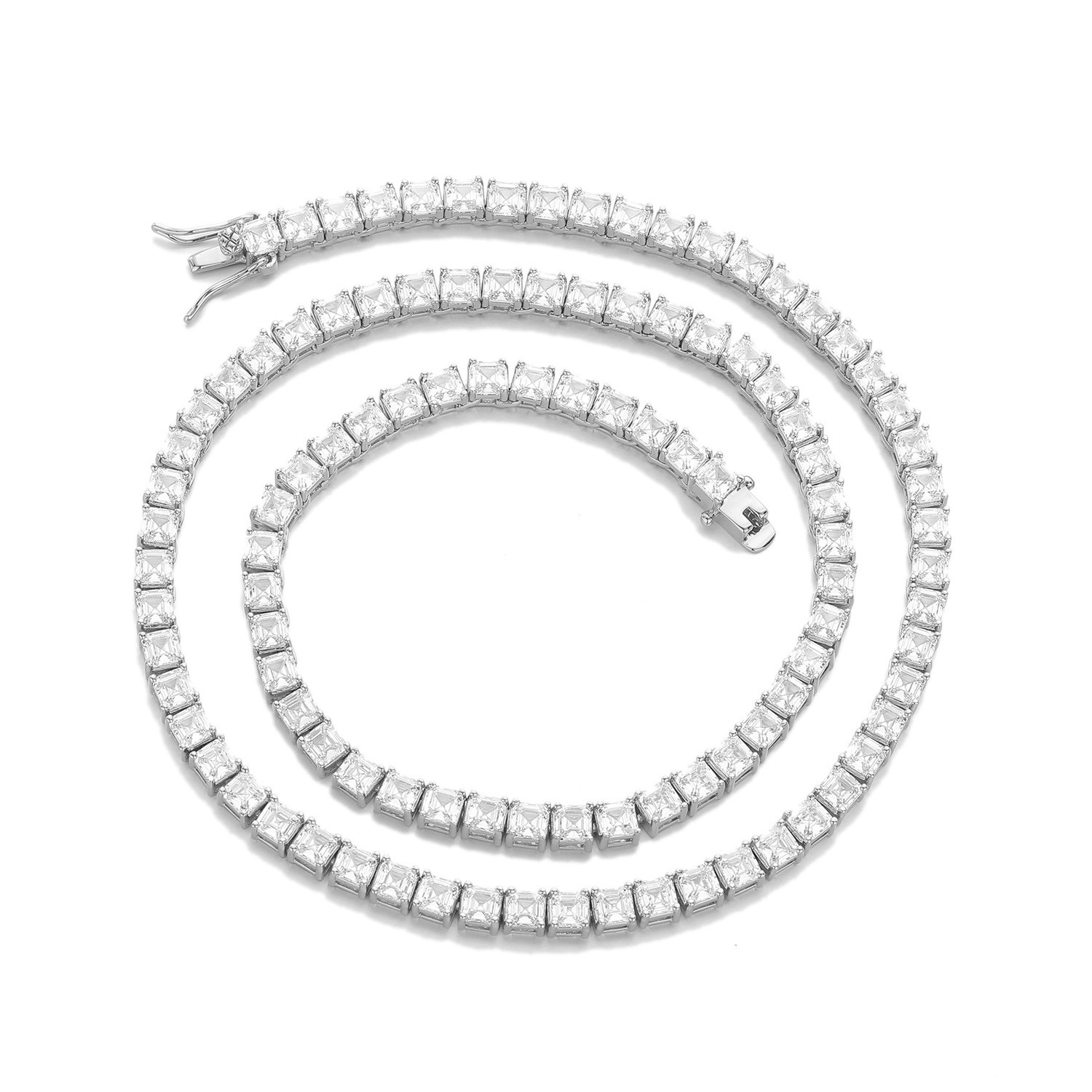 2026 Quadrilateral Pagoda-Shaped Zircon Tennis Chain Inlaid with 5A Zircon A++++