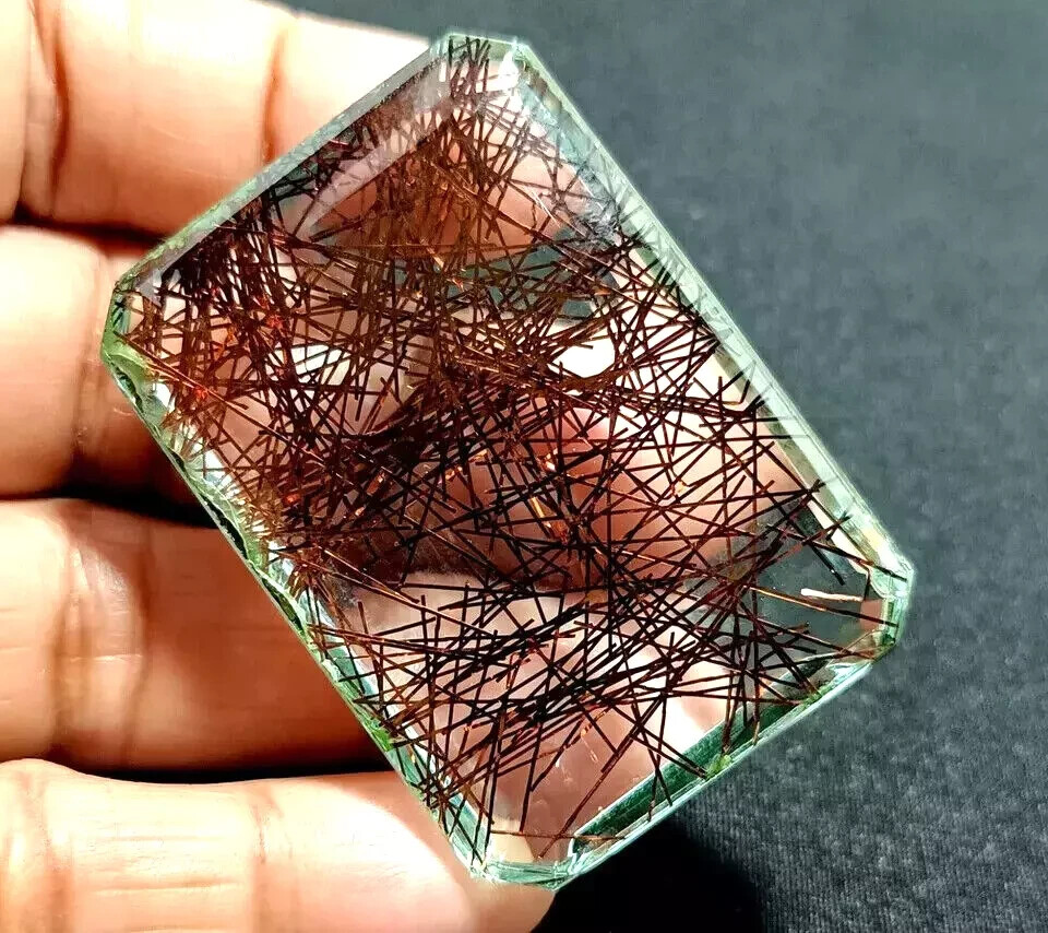 A++ EMERALD Cut Rutilated Quartz 208-210 Ct EGL Certified Natural Loose Gemstone