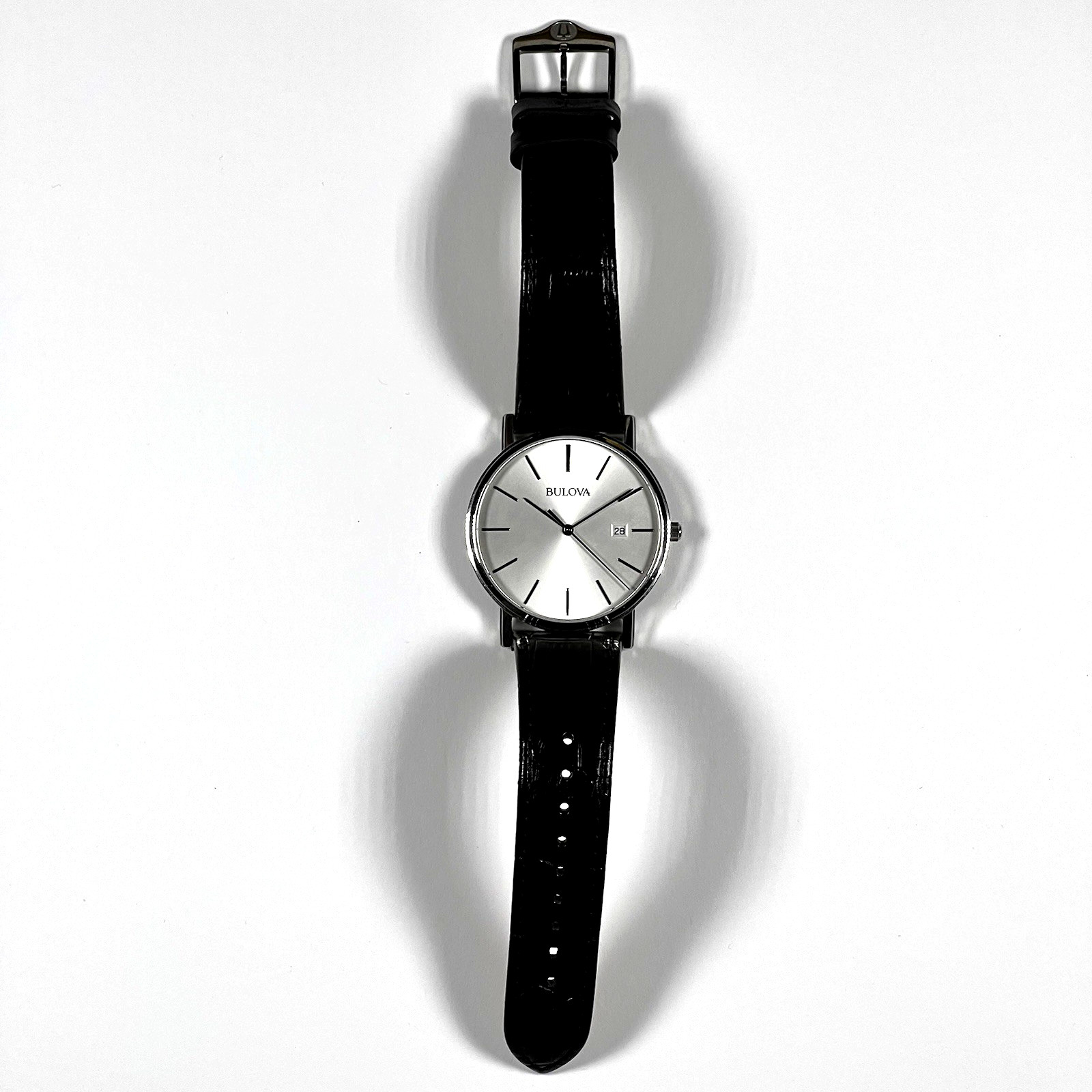Bulova 96B104 Silver Men’s Dress Formal Classic Watch Leather Strap Bracelet