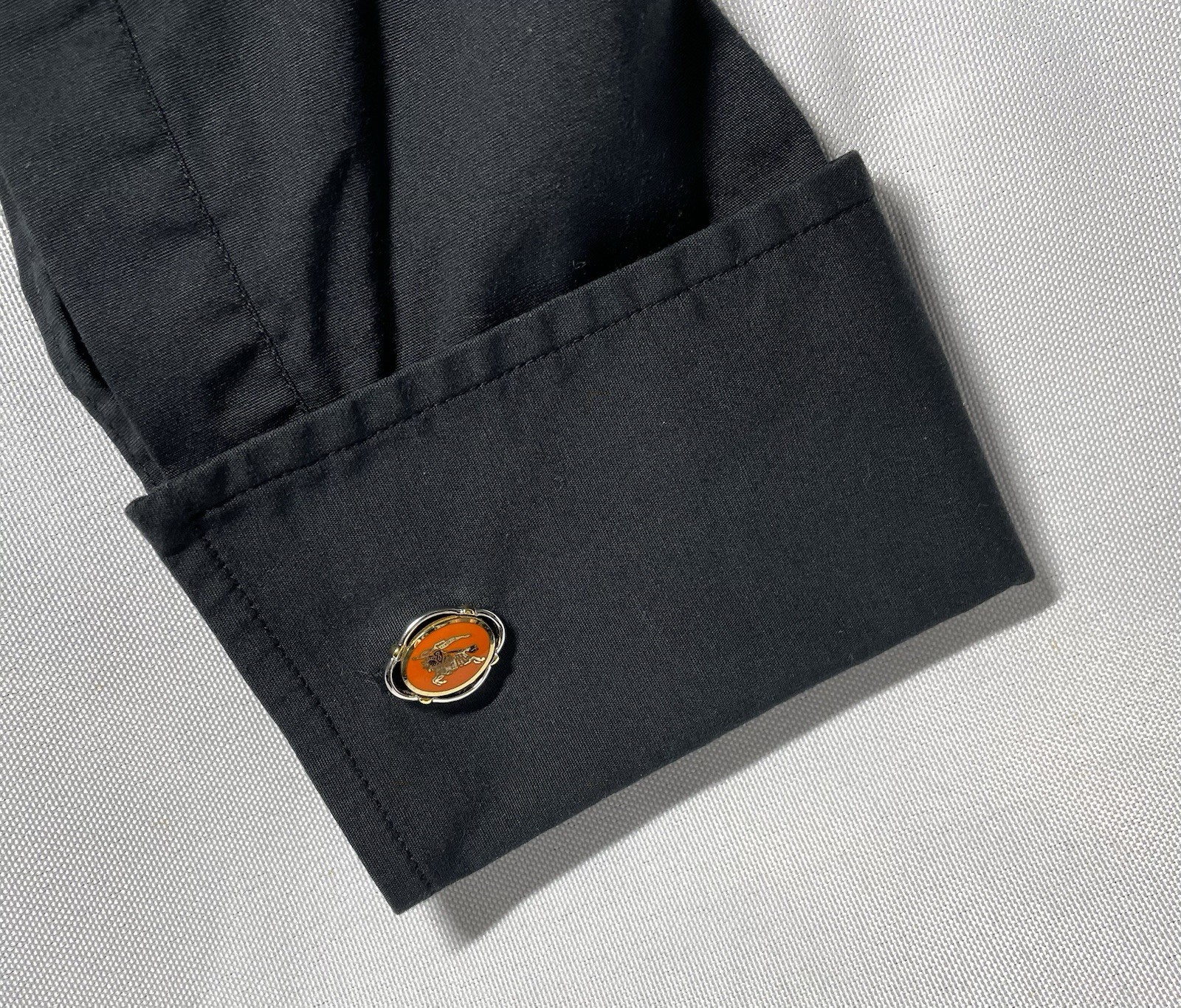 Auth [Beautiful] Burberry Equestrian Knight Logo gold&silver&Orange Cufflinks