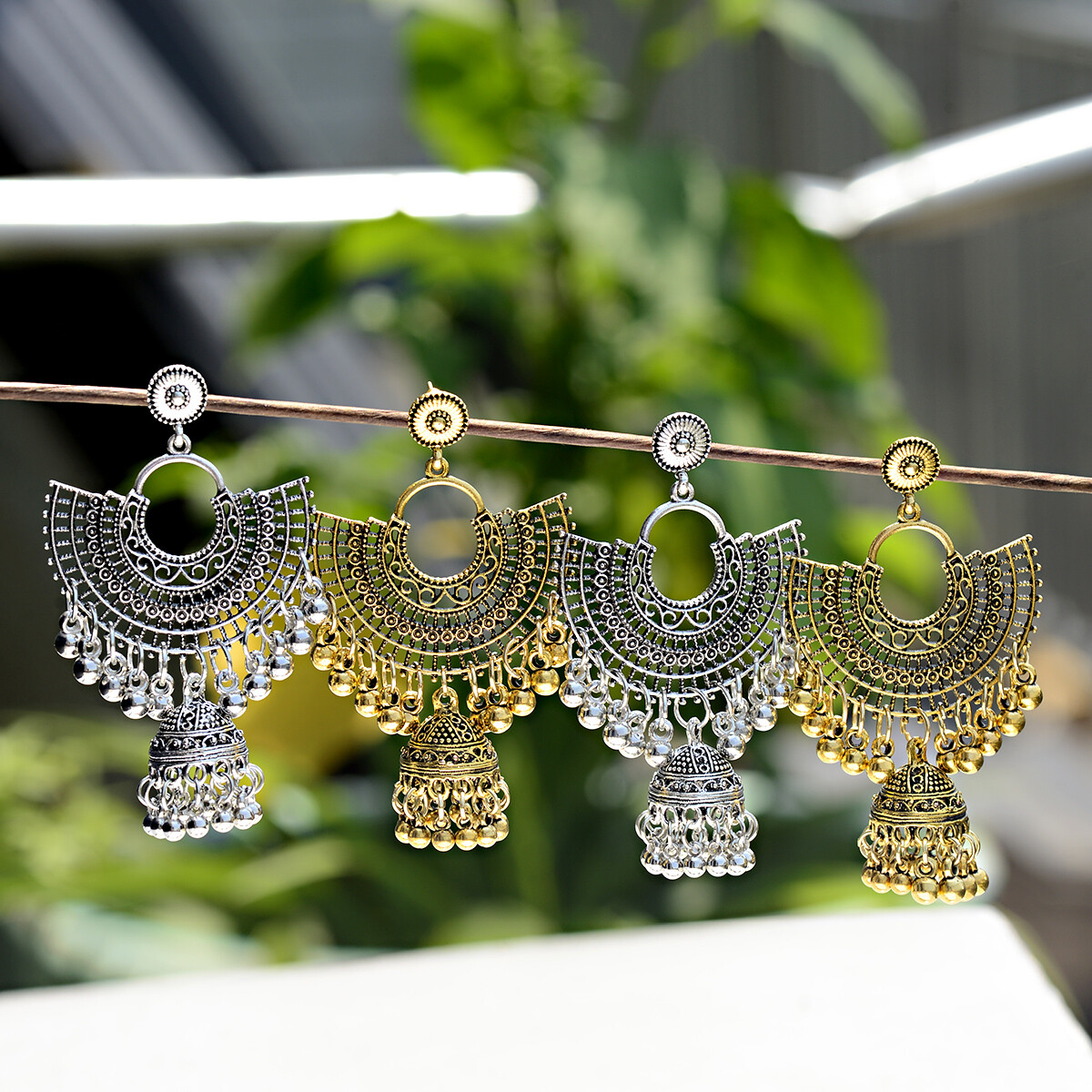 Women Girl India jhumki Gold Silver Bead Earrings Ornament Southeast Asia Style