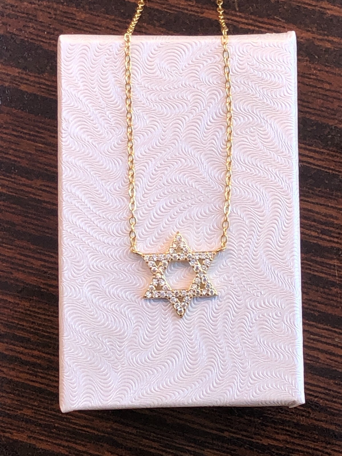 925 Sterling Silver Cz Star of David Pendant Necklace Womens 14.5mm(0.57″) Gold