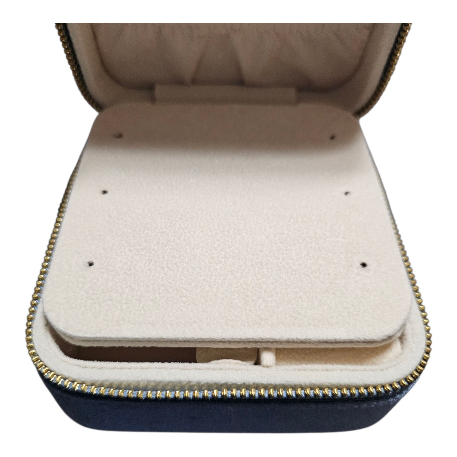 Sashka Jewelry Box Travel Organizer Plush Velvet Blue Mirror Zipper 4″ x 4″ x 2″