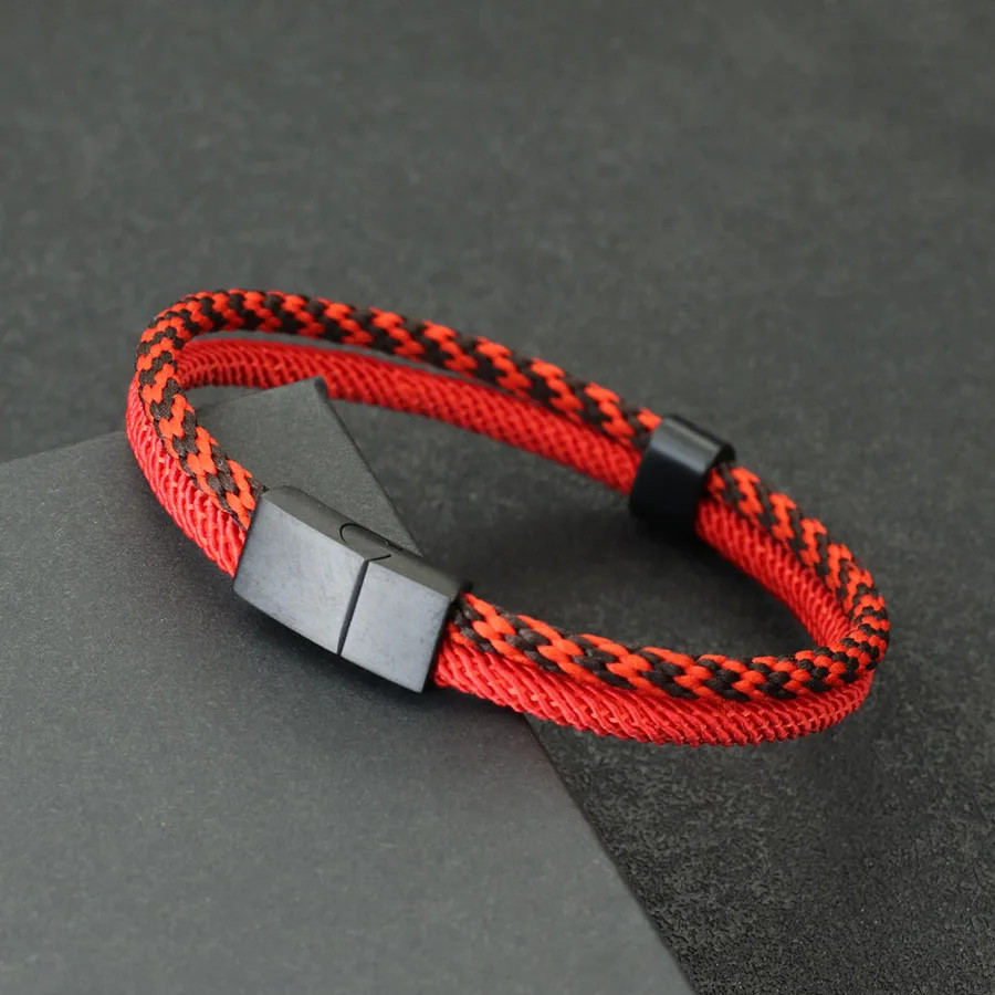 1pc Paracord Bracelet Men Stainless Steel Magnet Buckle Nautical Wrap Style Gift