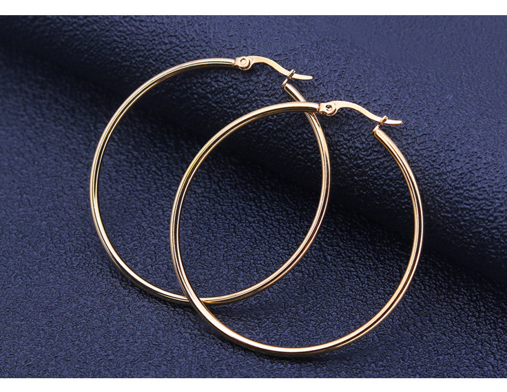 Gold Rose Gold Black Silver Stainless Steel Simple Round Hoop Earrings 10mm-70mm