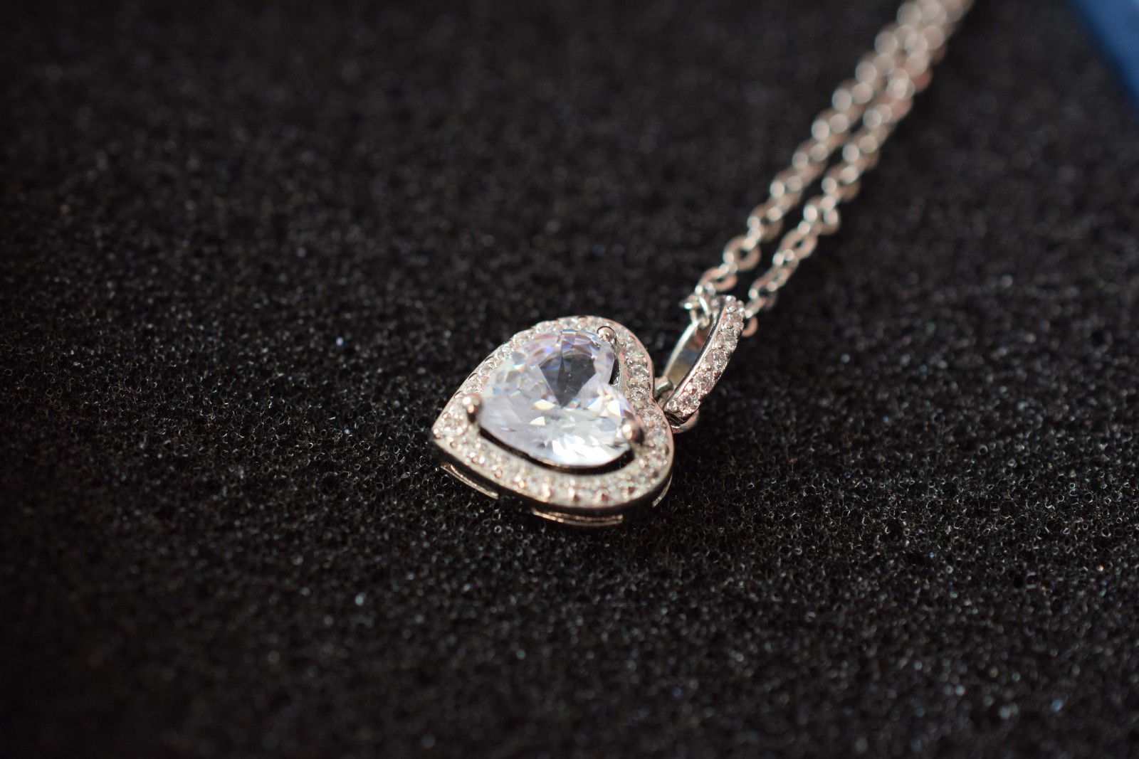 S925 Sterling Silver & CZ Heart Pendant Necklace + Personalised Gift Box