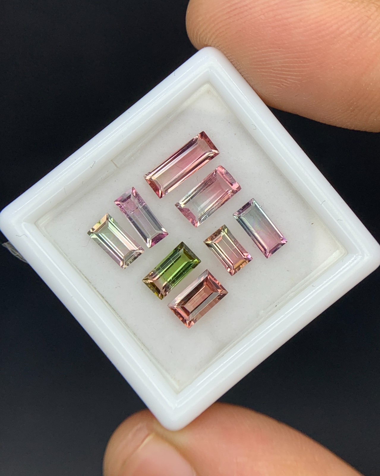 Natural Bi Color Tourmaline Lot 2.91 Carat Mix Size Baguette Shape Faceted Gem