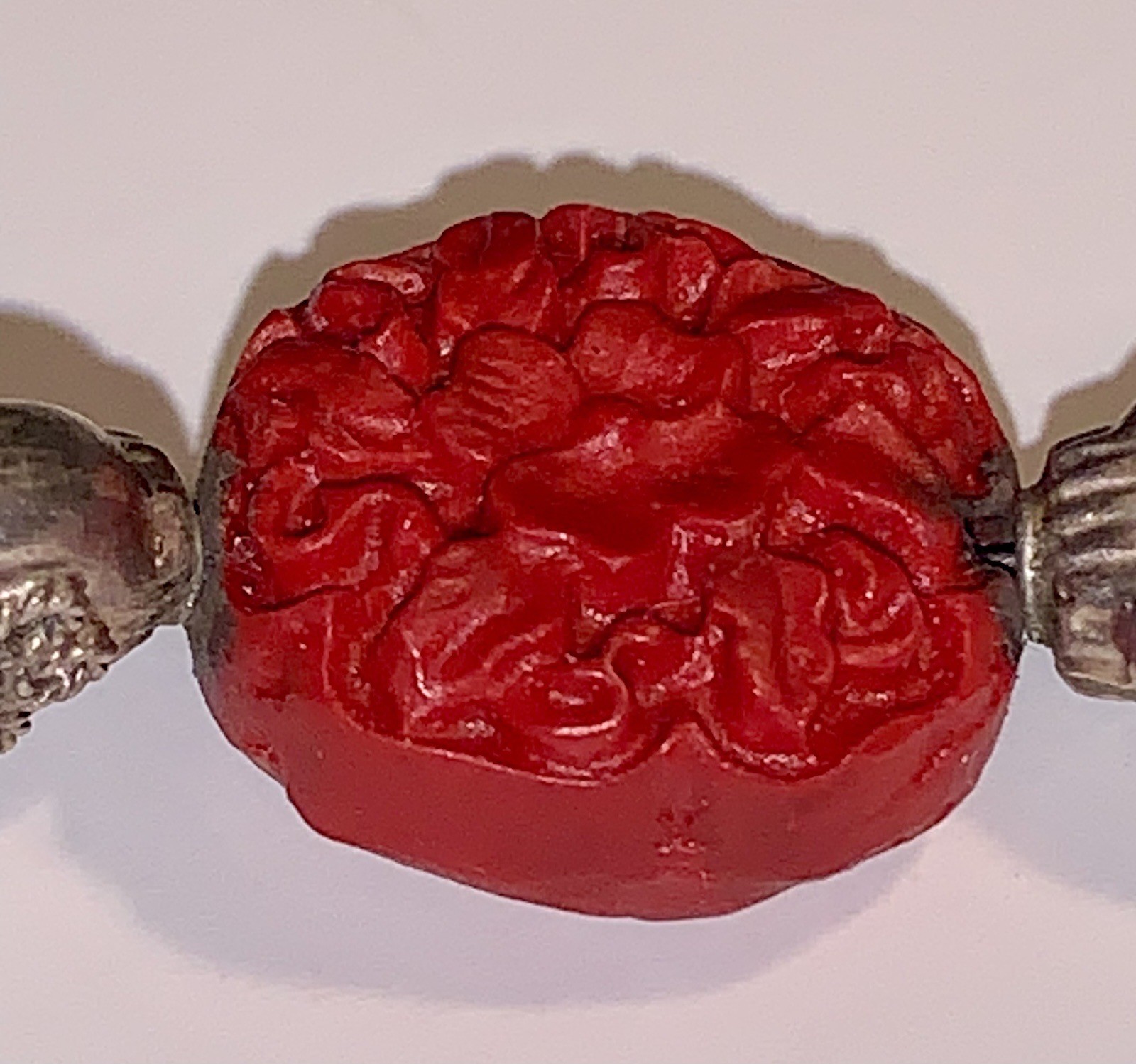 Turquoise & Carved Coral or Red Colored Bead Bracelet