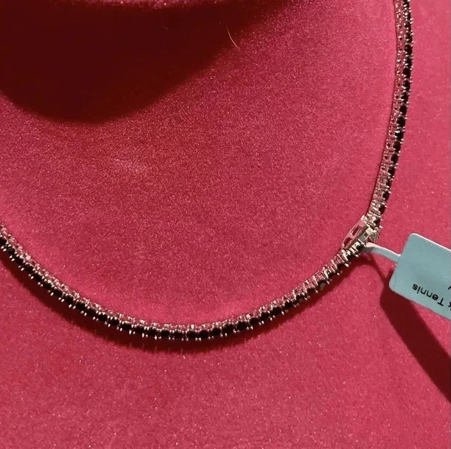 12Ct Round Cut Lab Created Black Diamond Tennis Necklace 14K White Gold Plated
