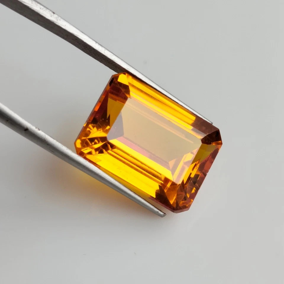 25.20 Ct Natural Fanta Orange Sapphire Emerald Cut Certified Gemstone Sri Lanka