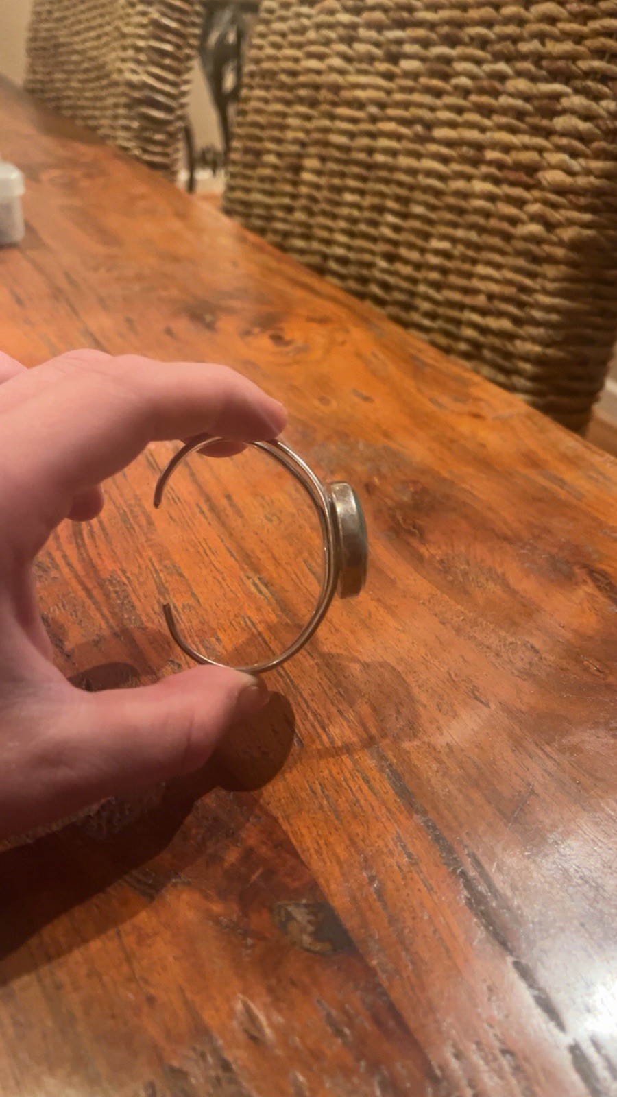 Sterling Silver Turquoise Round Bezel Open Cuff Bracelet Signed
