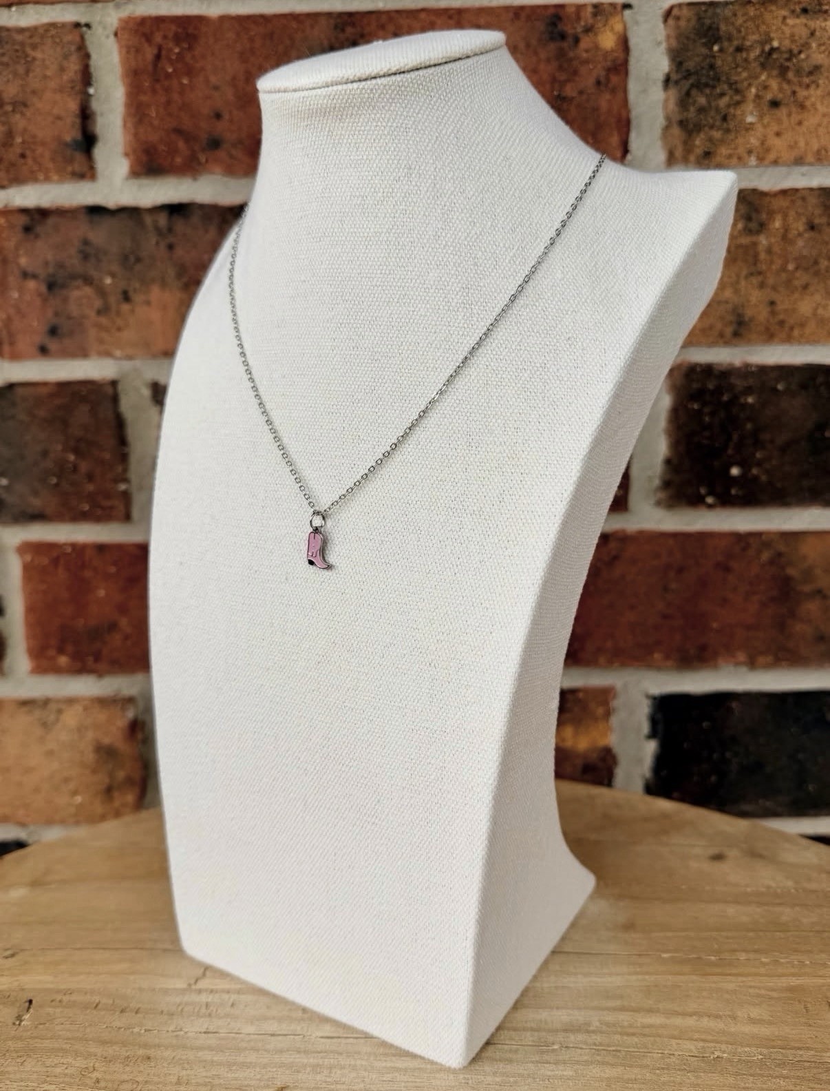 Pink Cowgirl Stainless Steel Boot Charm Necklace