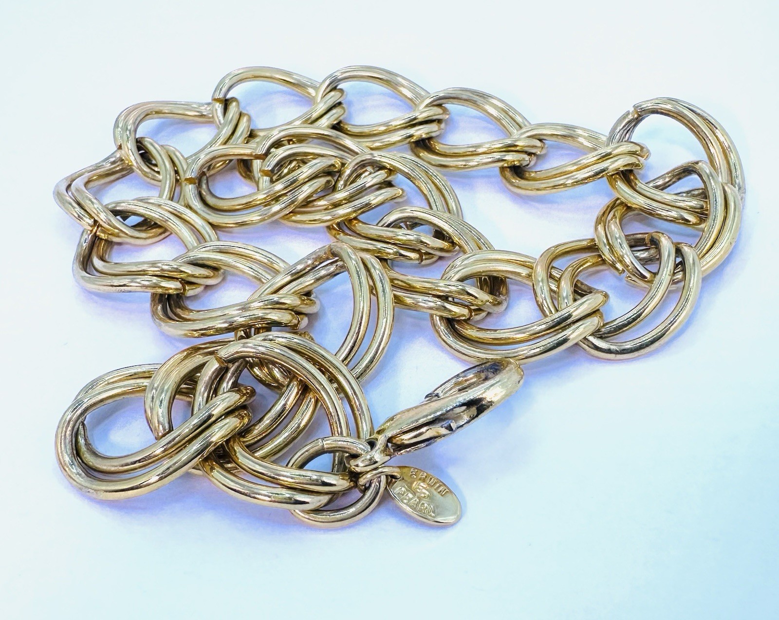 Erwin Pearl Signed Gold Tone Double Links Chunky Choker Necklace# 24- 26
