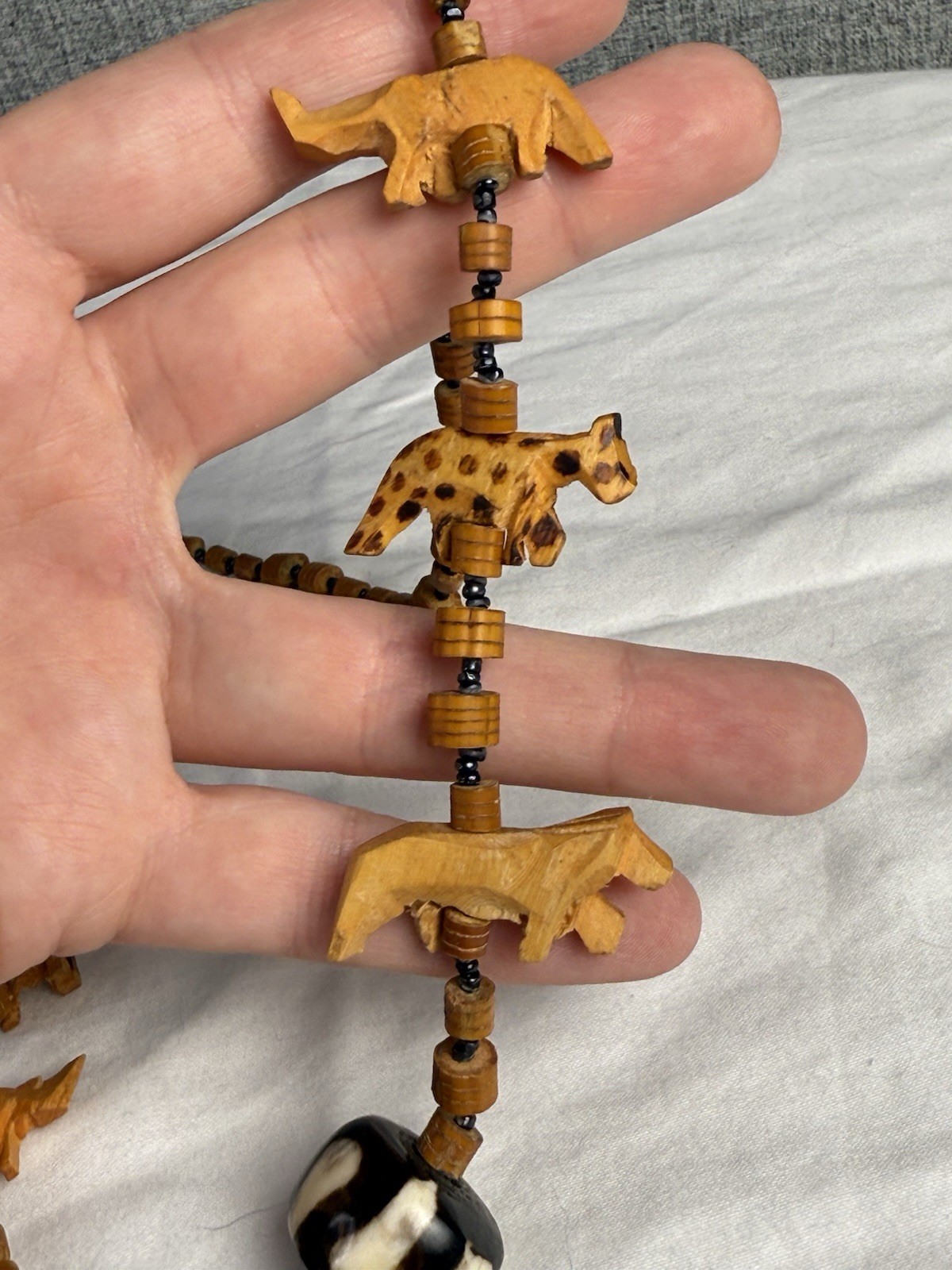 Vintage African Maasai Safari Necklace Hand Carved Wooden Animal Beaded